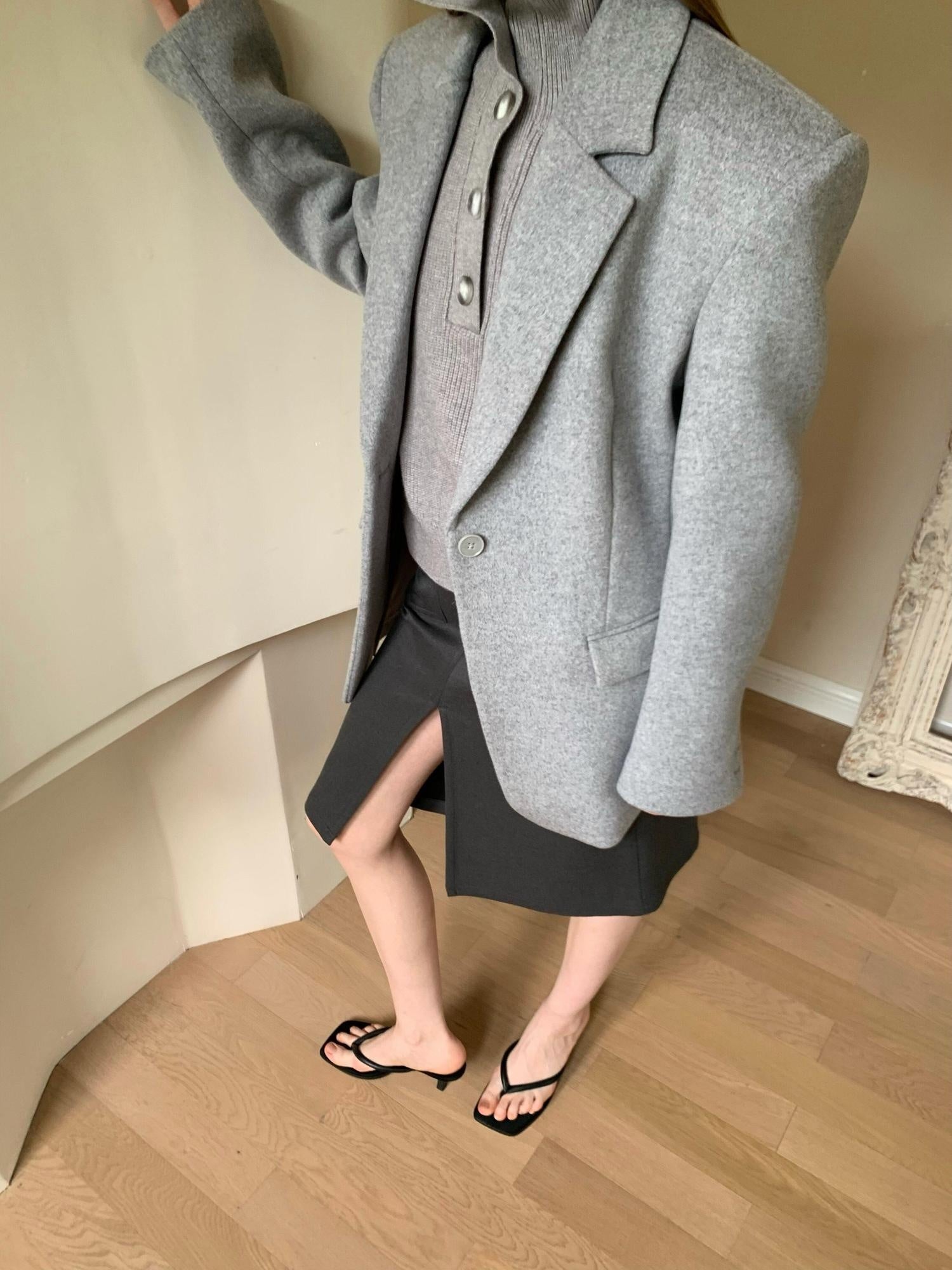 BUZHOU 100 Percent Wool Tailored Slim Fit Office Workwear Gray Wool Suit Blazers