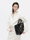 BUZHOU_3Pc_Cropped_Long_Sleeve_Loose_Minimal_Women_White_Leather_Top_&_Skirt_Sets_MISSTT