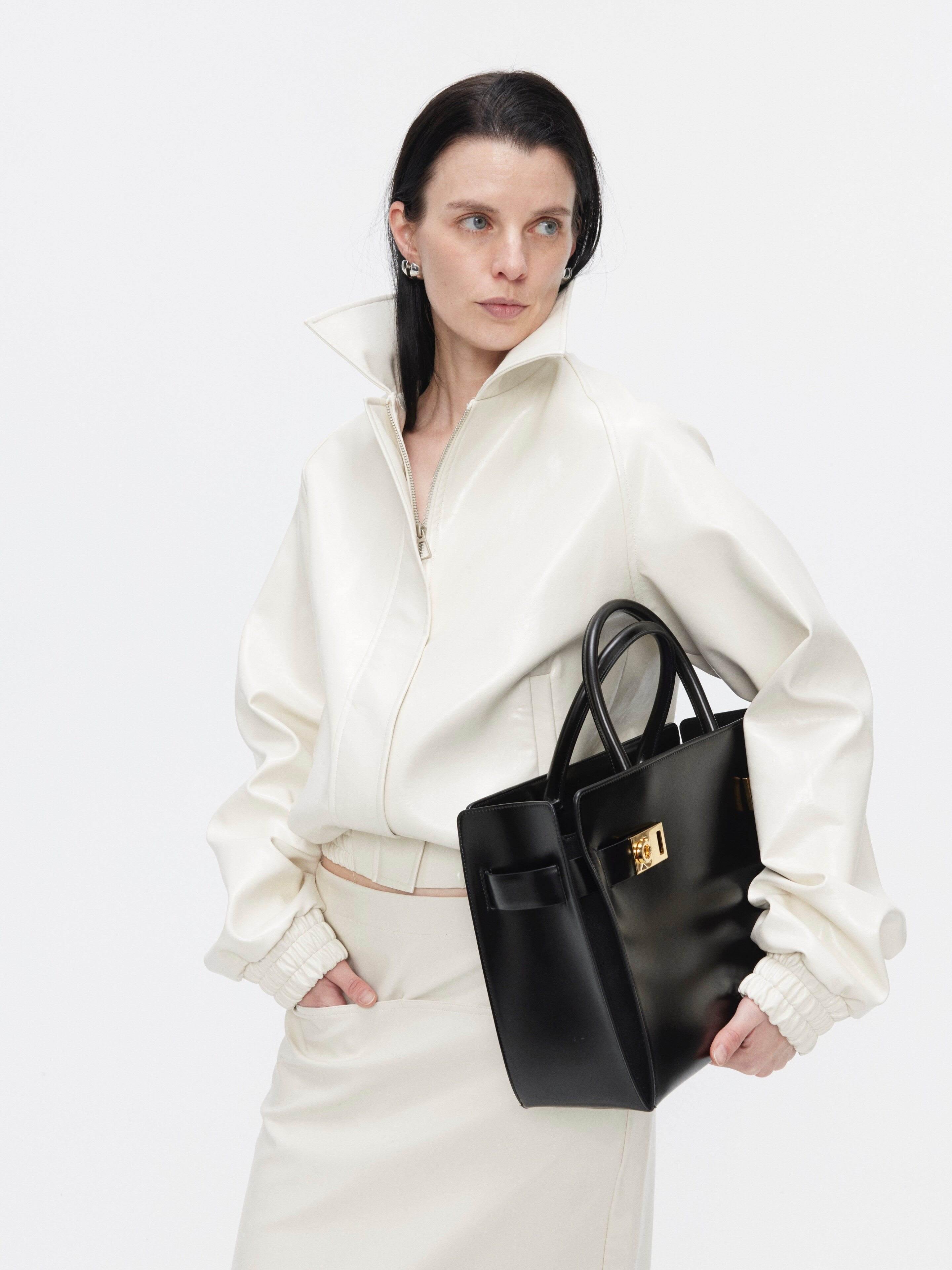 BUZHOU_3Pc_Cropped_Long_Sleeve_Loose_Minimal_Women_White_Leather_Top_&_Skirt_Sets_MISSTT
