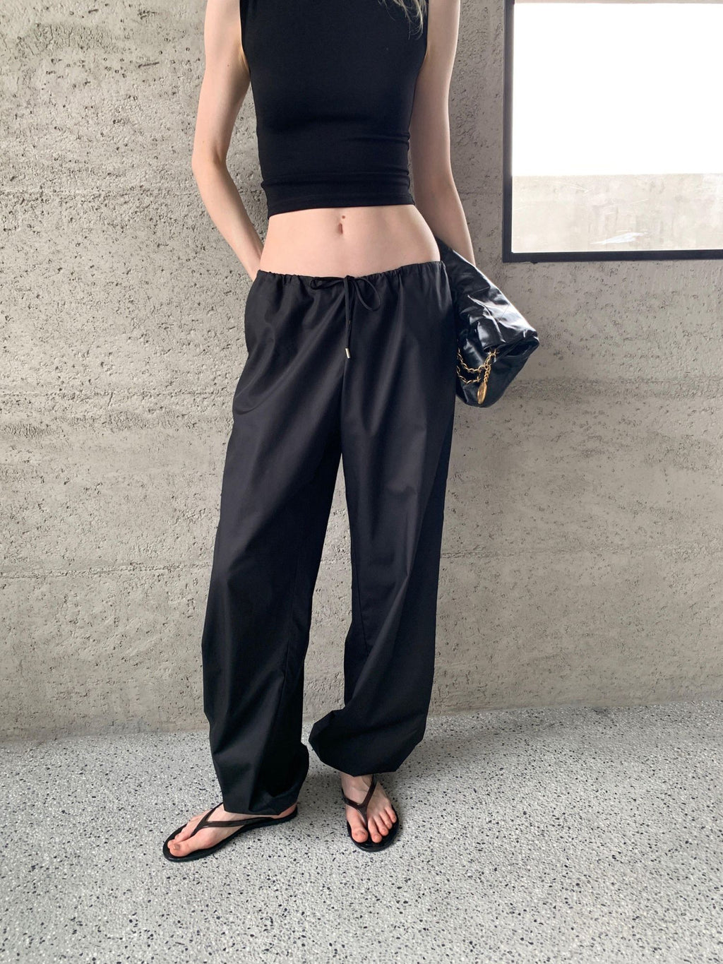 BUZHOU Asymmetric Commuter Low Rise Elastic Waist Cotton Blend Womens Tapered Joggers