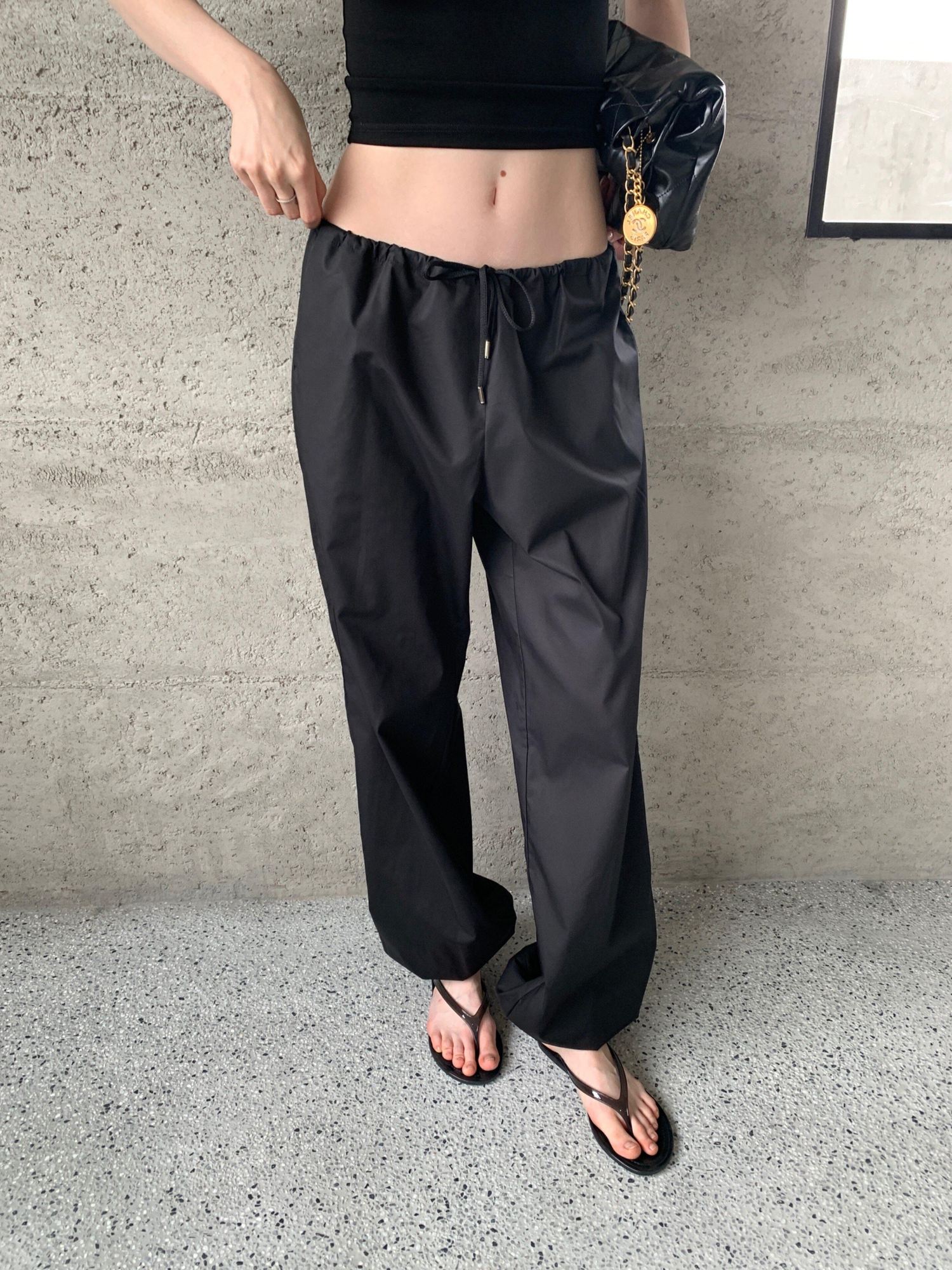 BUZHOU Asymmetric Commuter Low Rise Elastic Waist Cotton Blend Womens Tapered Joggers