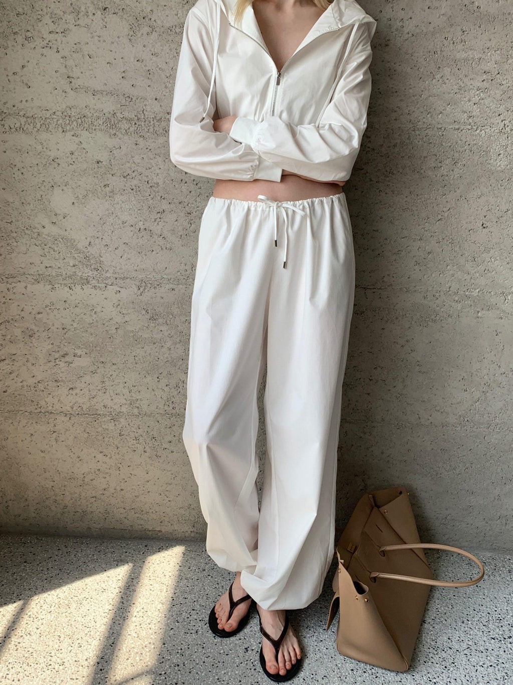 BUZHOU Asymmetric Commuter Low Rise Elastic Waist Cotton Blend Womens Tapered Joggers