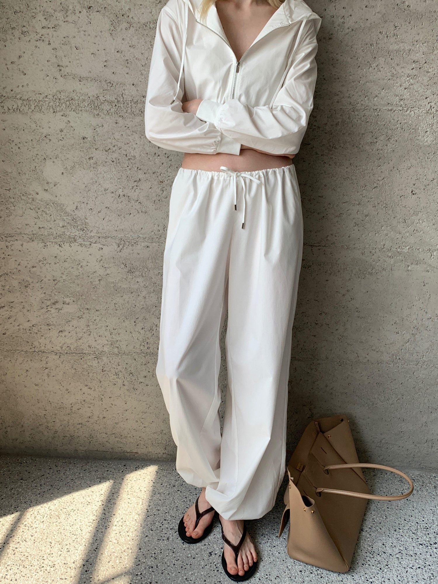 BUZHOU Asymmetric Commuter Low Rise Elastic Waist Cotton Blend Womens Tapered Joggers