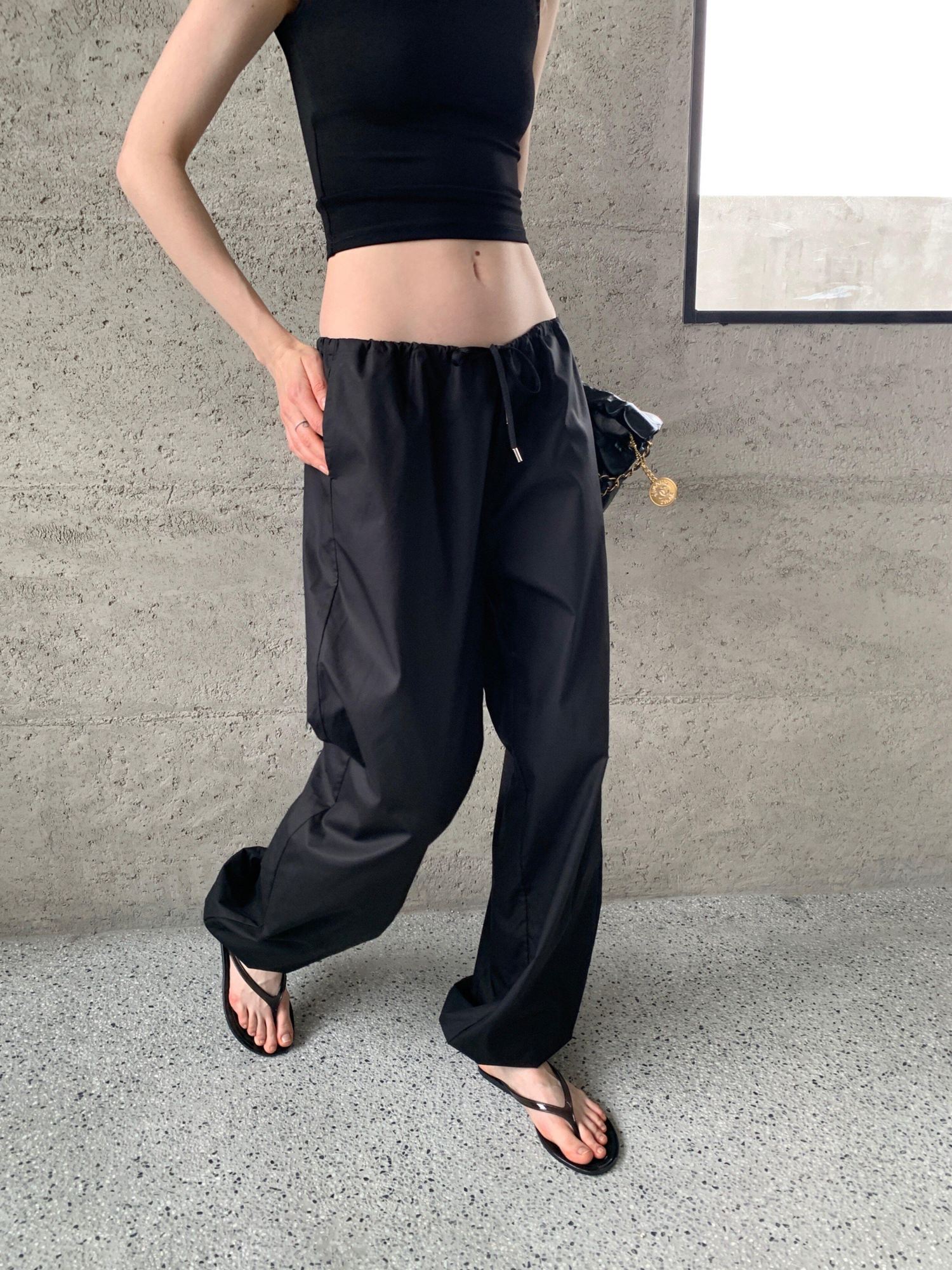 BUZHOU Asymmetric Commuter Low Rise Elastic Waist Cotton Blend Womens Tapered Joggers