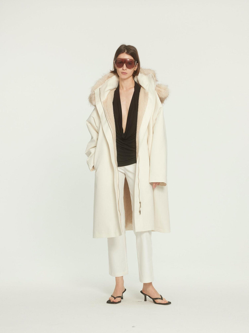 BUZHOU Asymmetric Hooded Mid Length Single Breasted Womens Commuter Beige Parkas