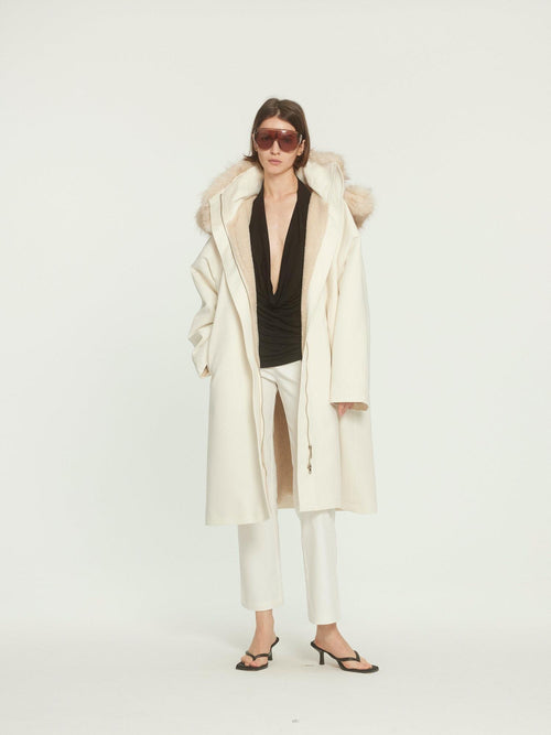 BUZHOU Asymmetric Hooded Mid Length Single Breasted Womens Commuter Beige Parkas