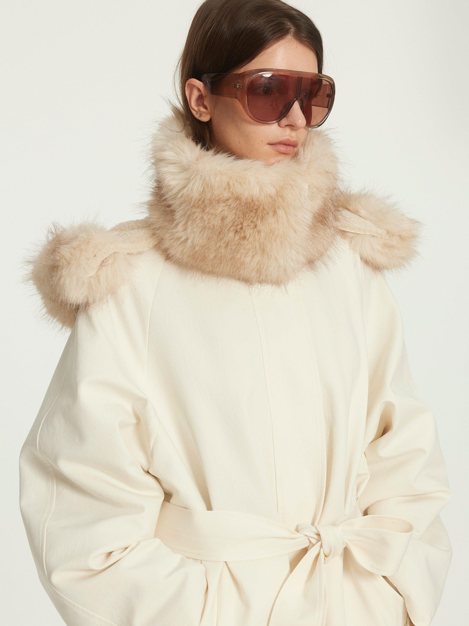 BUZHOU Asymmetric Hooded Mid Length Single Breasted Womens Commuter Beige Parkas