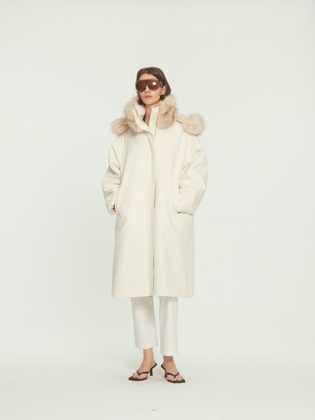 BUZHOU Asymmetric Hooded Mid Length Single Breasted Womens Commuter Beige Parkas