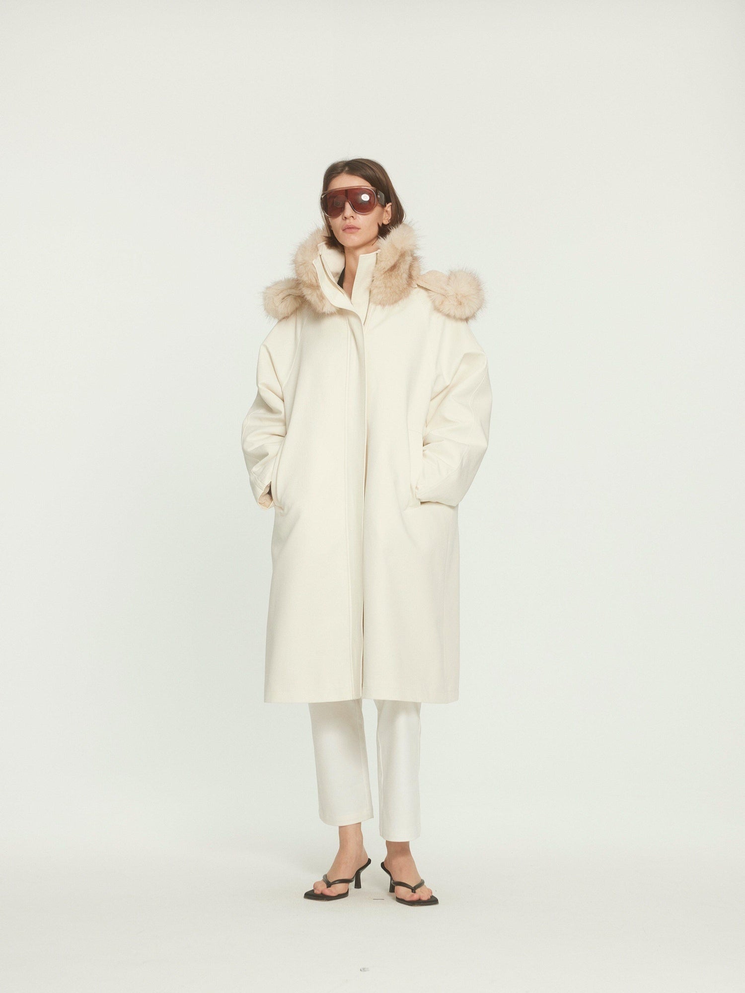 BUZHOU Asymmetric Hooded Mid Length Single Breasted Womens Commuter Beige Parkas