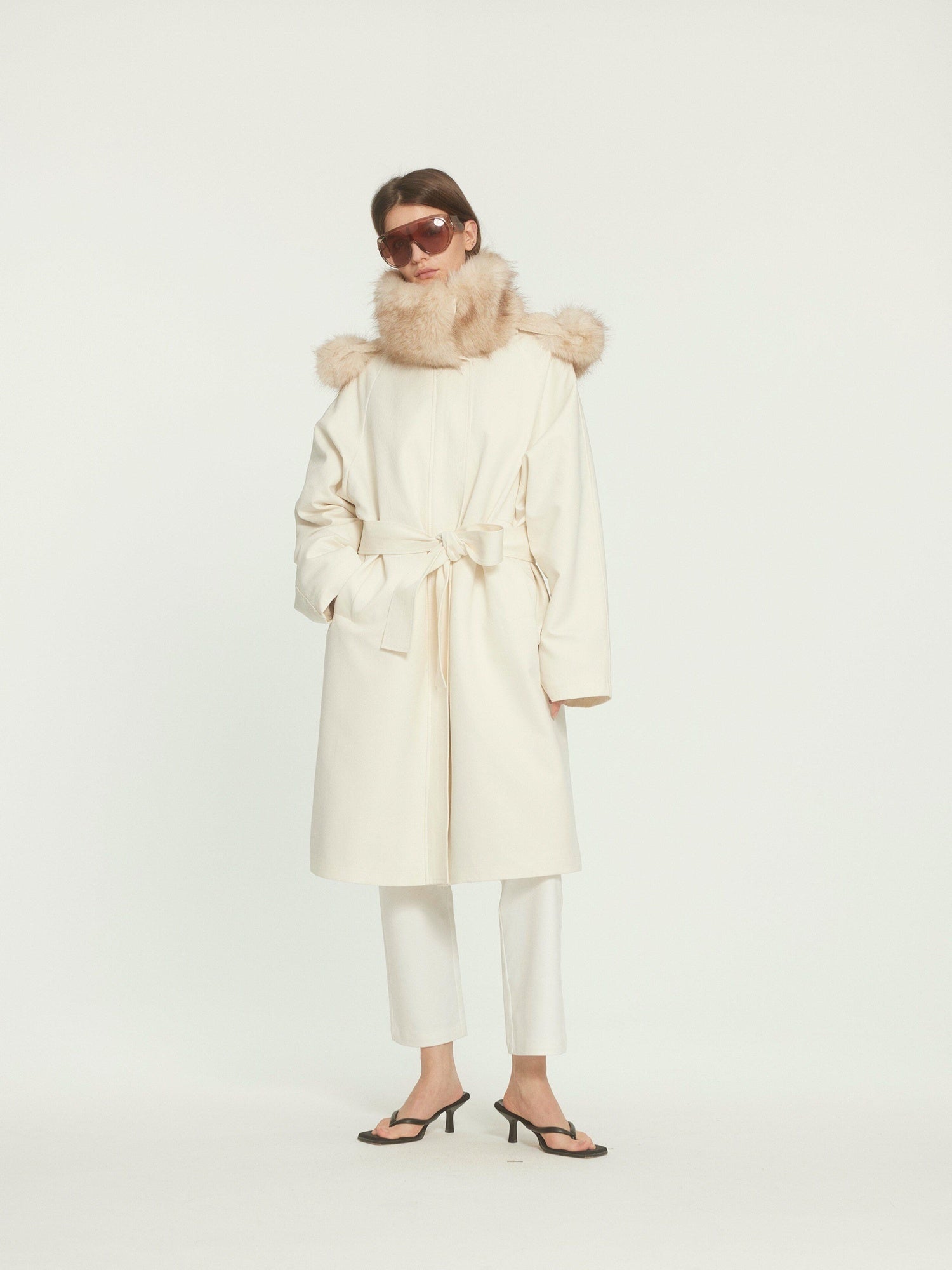 BUZHOU Asymmetric Hooded Mid Length Single Breasted Womens Commuter Beige Parkas