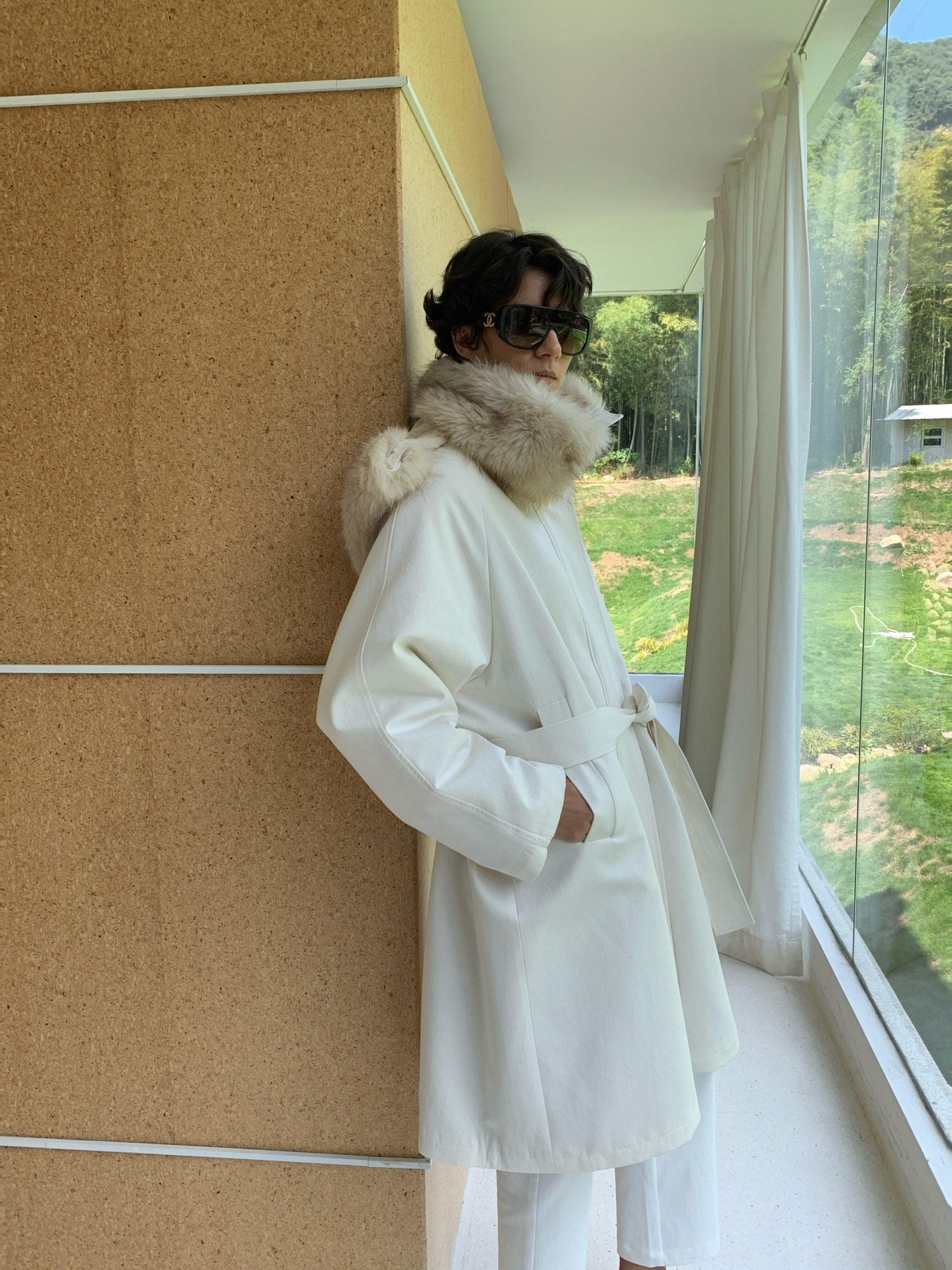 BUZHOU Asymmetric Hooded Mid Length Single Breasted Womens Commuter Beige Parkas