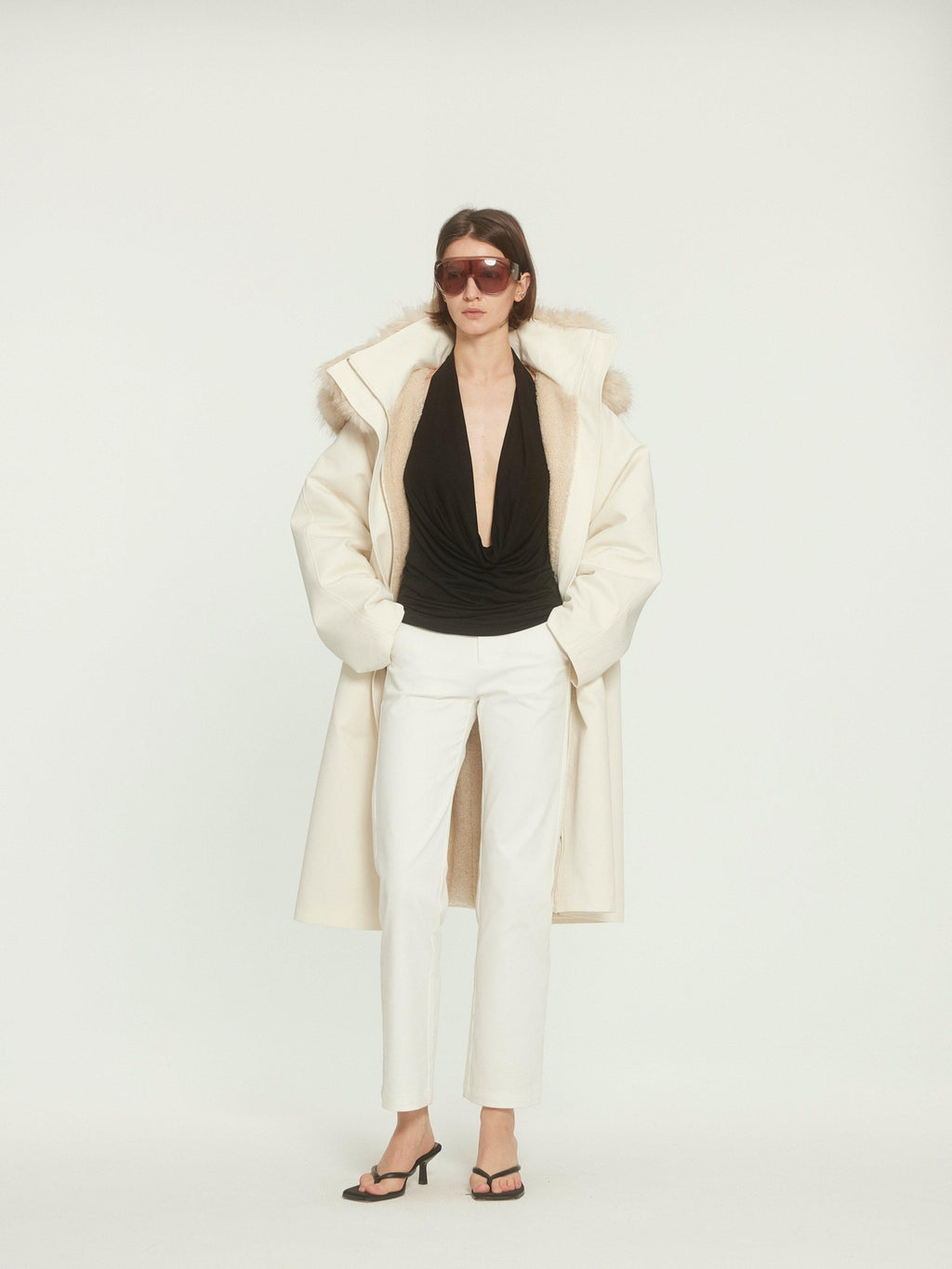 BUZHOU Asymmetric Hooded Mid Length Single Breasted Womens Commuter Beige Parkas