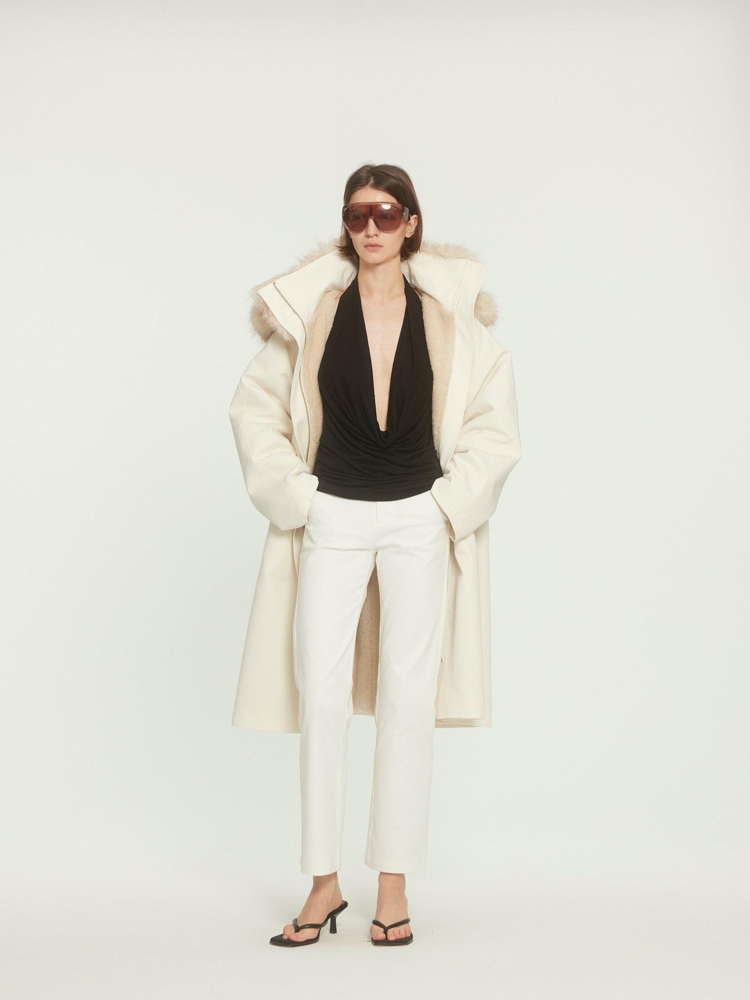 BUZHOU Asymmetric Hooded Mid Length Single Breasted Womens Commuter Beige Parkas