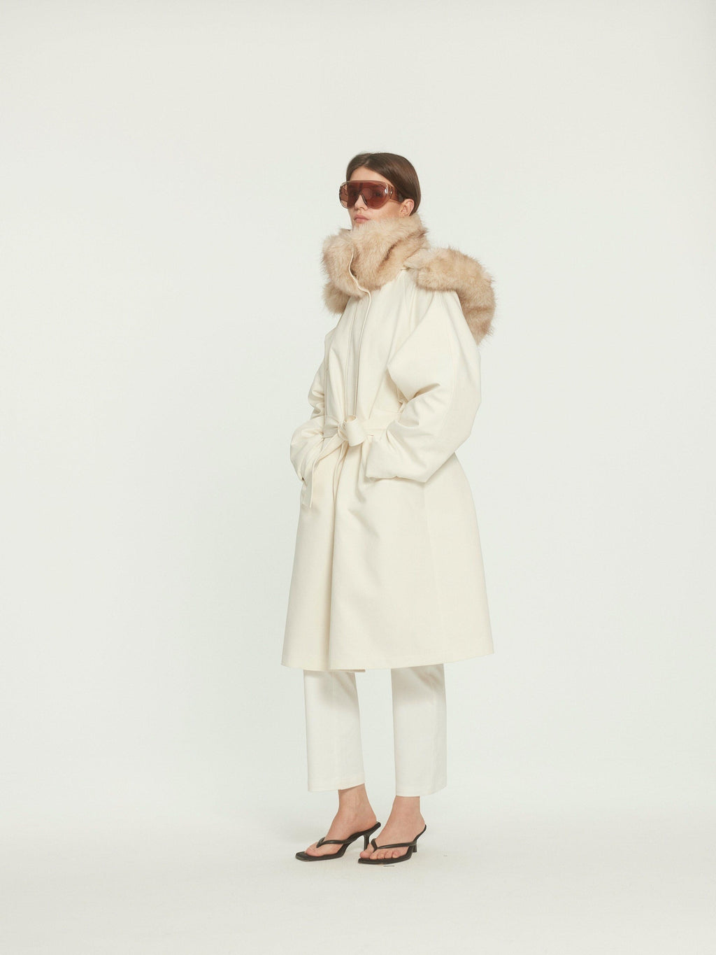 BUZHOU Asymmetric Hooded Mid Length Single Breasted Womens Commuter Beige Parkas