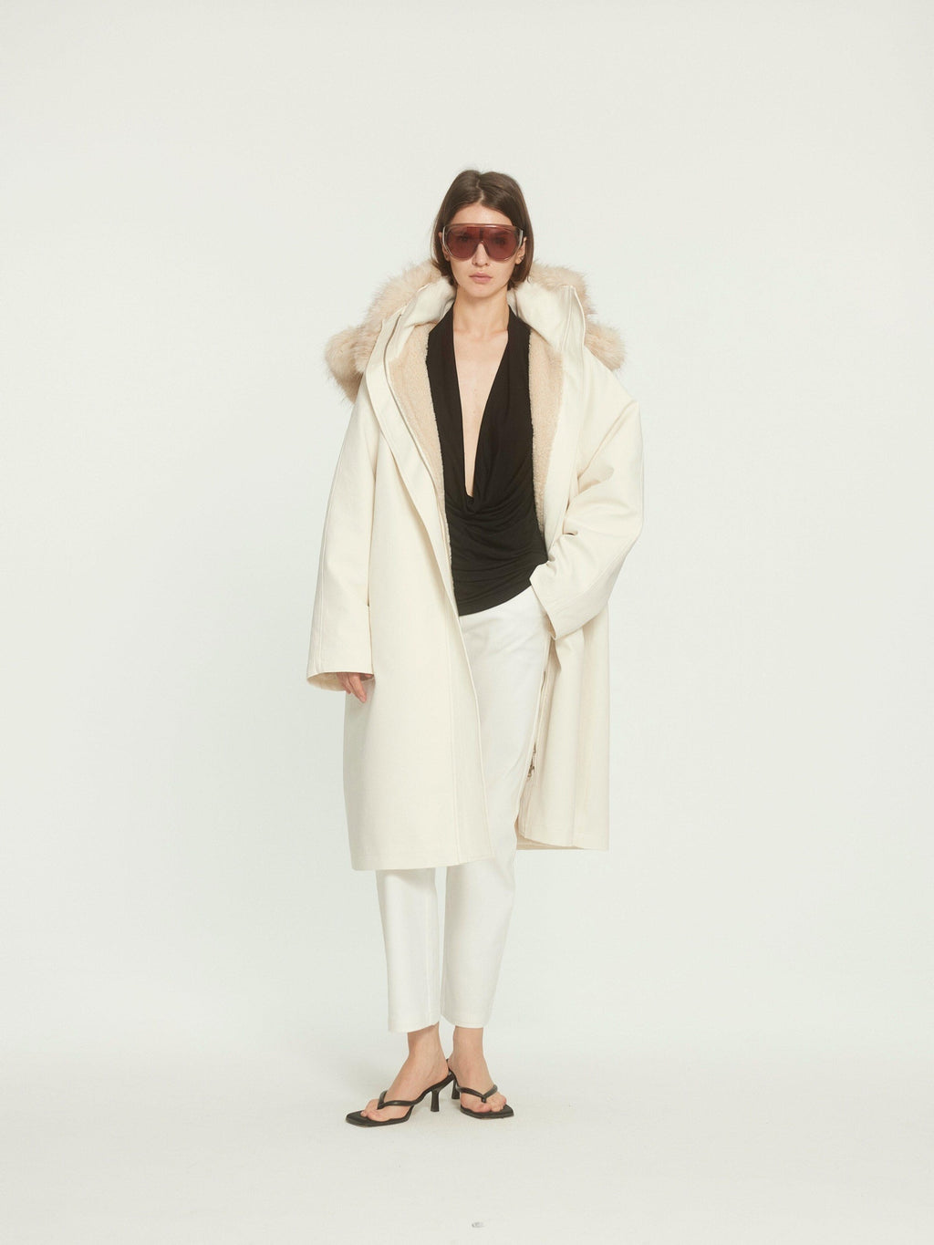 BUZHOU Asymmetric Hooded Mid Length Single Breasted Womens Commuter Beige Parkas