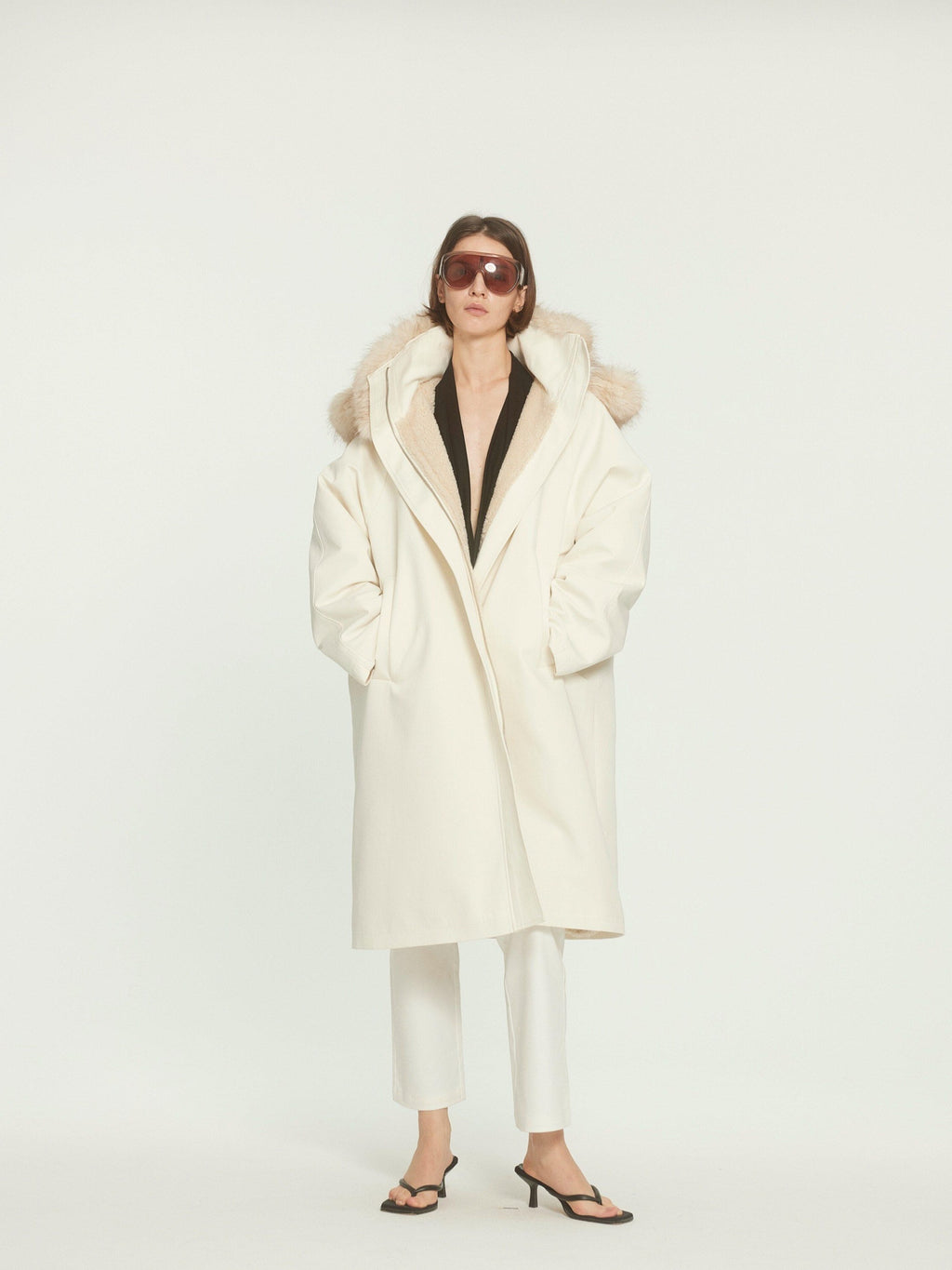 BUZHOU Asymmetric Hooded Mid Length Single Breasted Womens Commuter Beige Parkas