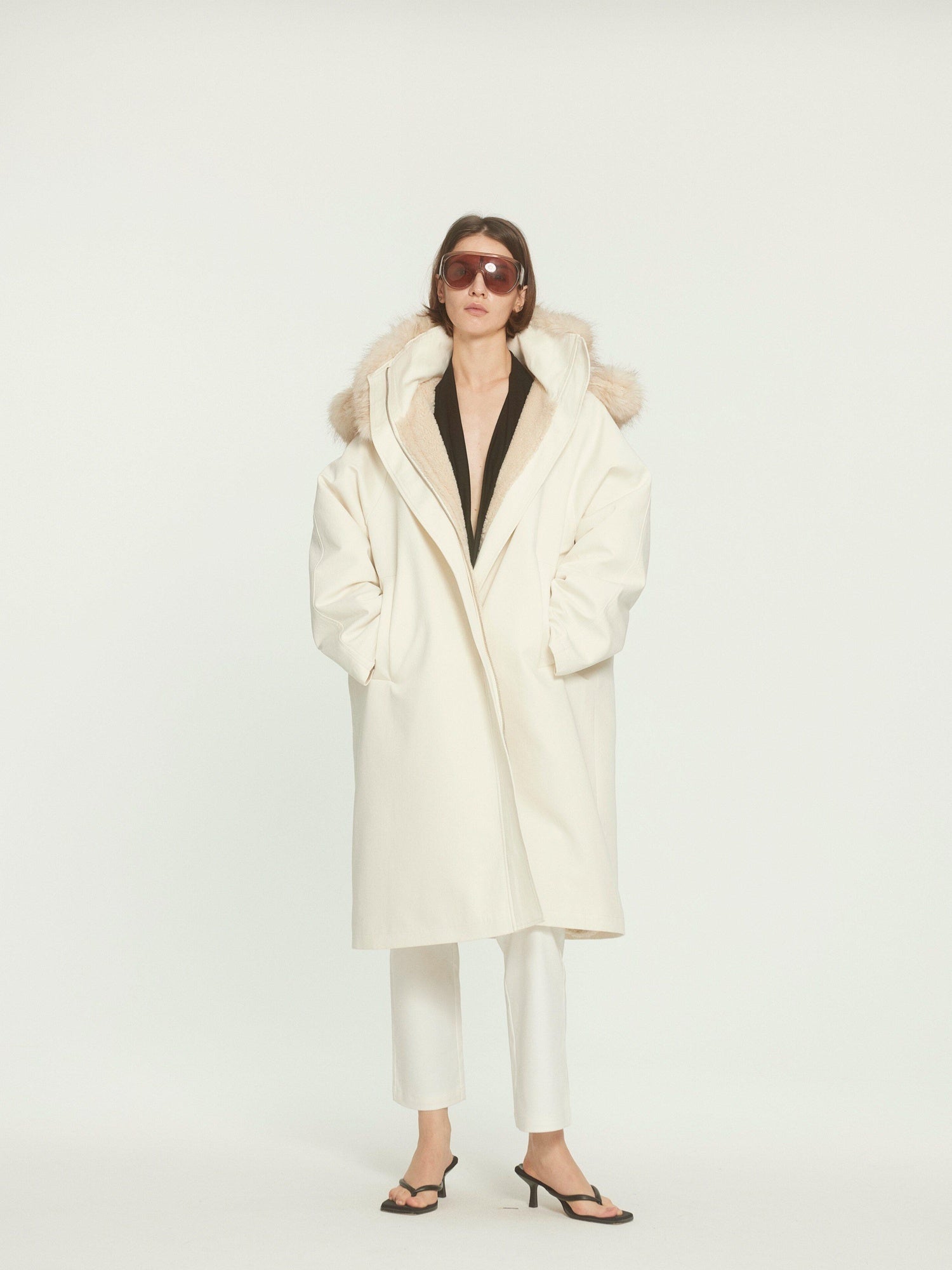BUZHOU Asymmetric Hooded Mid Length Single Breasted Womens Commuter Beige Parkas