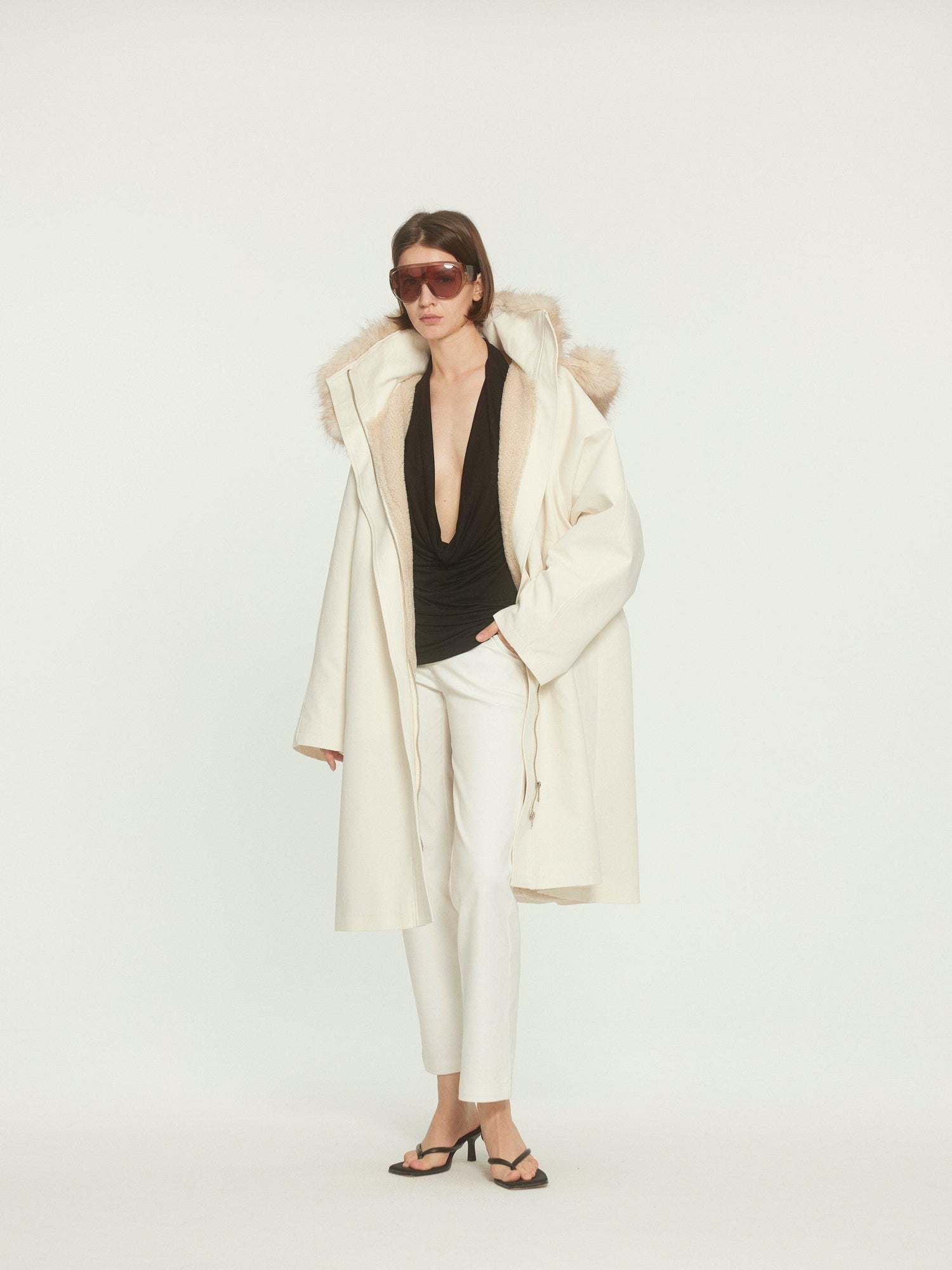 BUZHOU Asymmetric Hooded Mid Length Single Breasted Womens Commuter Beige Parkas