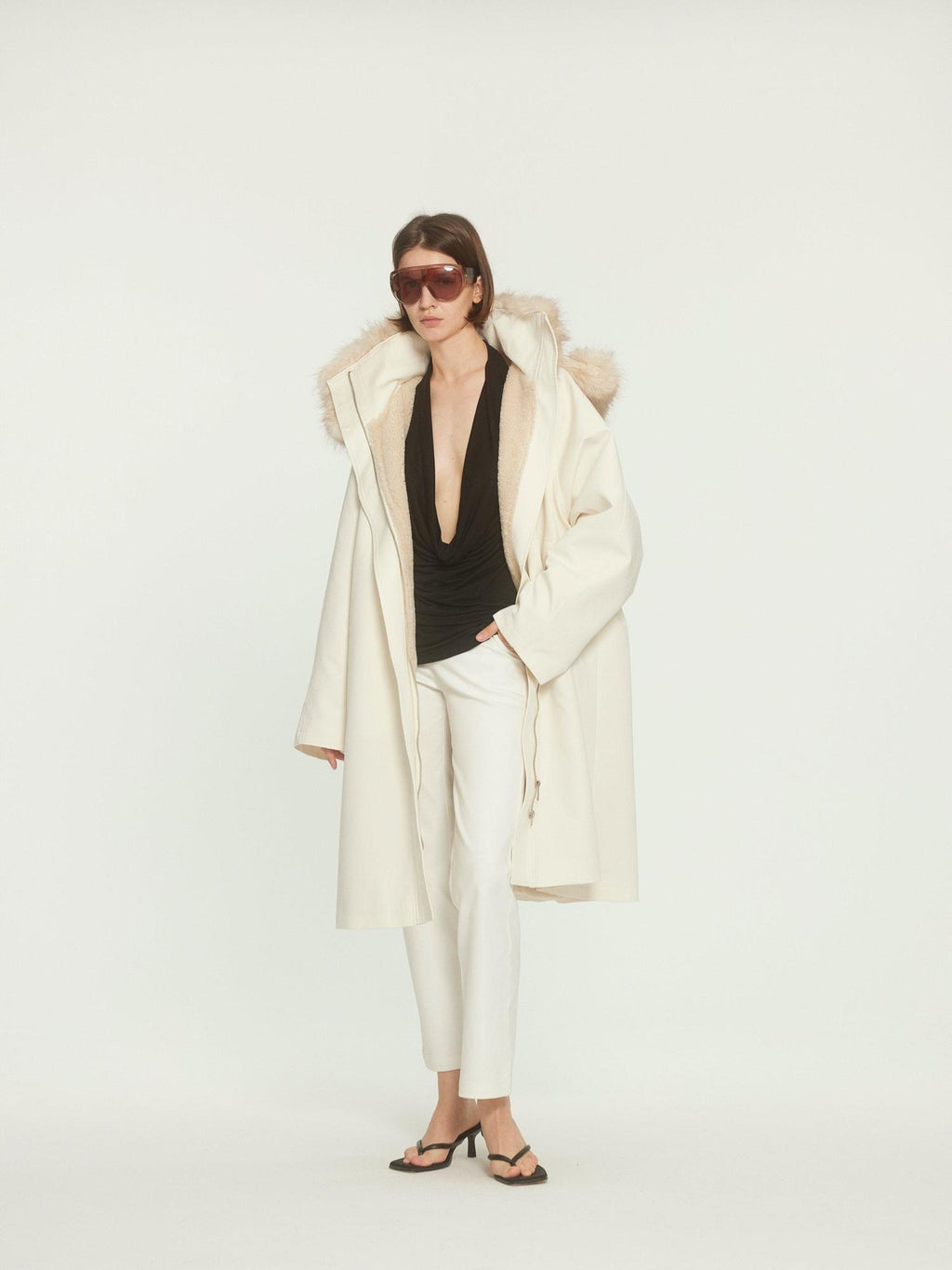 BUZHOU Asymmetric Hooded Mid Length Single Breasted Womens Commuter Beige Parkas