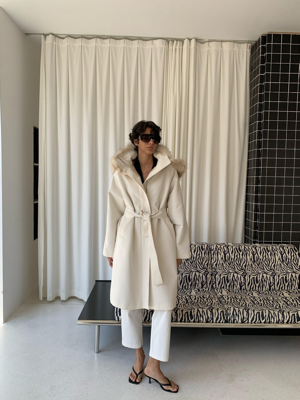 BUZHOU Asymmetric Hooded Mid Length Single Breasted Womens Commuter Beige Parkas