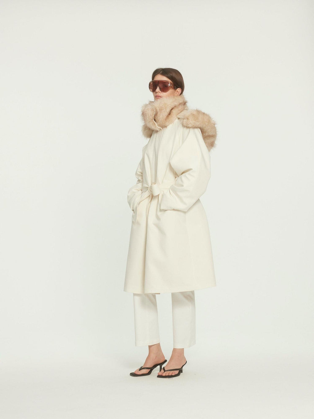 BUZHOU Asymmetric Hooded Mid Length Single Breasted Womens Commuter Beige Parkas