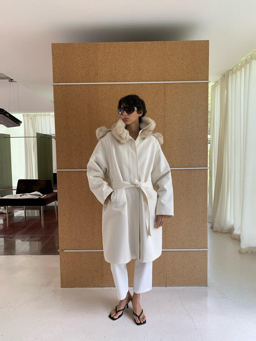 BUZHOU Asymmetric Hooded Mid Length Single Breasted Womens Commuter Beige Parkas