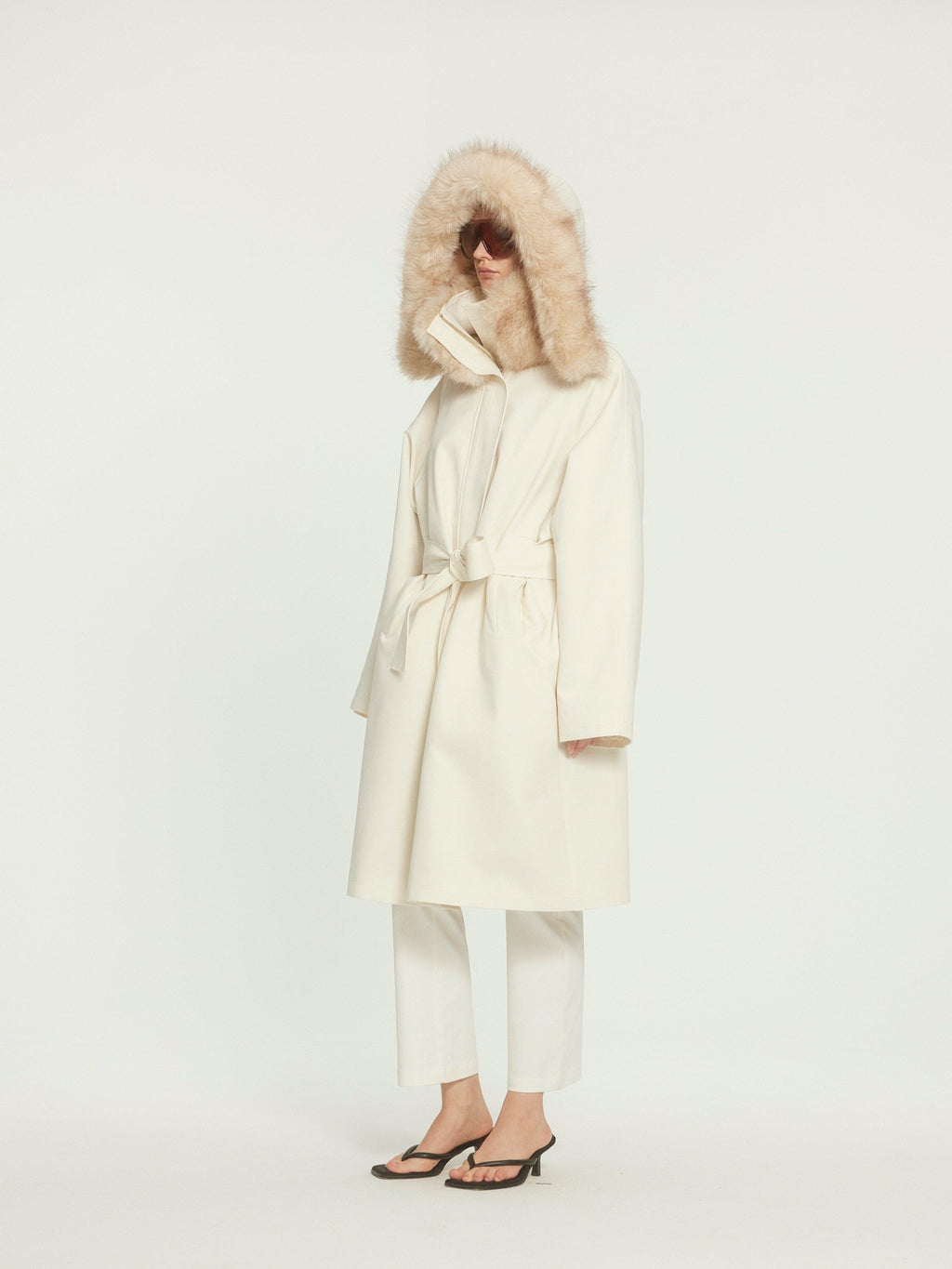 BUZHOU Asymmetric Hooded Mid Length Single Breasted Womens Commuter Beige Parkas