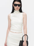 BUZHOU_Beige_Leather_High_Neck_Sleeveless_Crop_Vest_Fitted_Bodycon_Top_&_Skirt_Sets_MISSTT