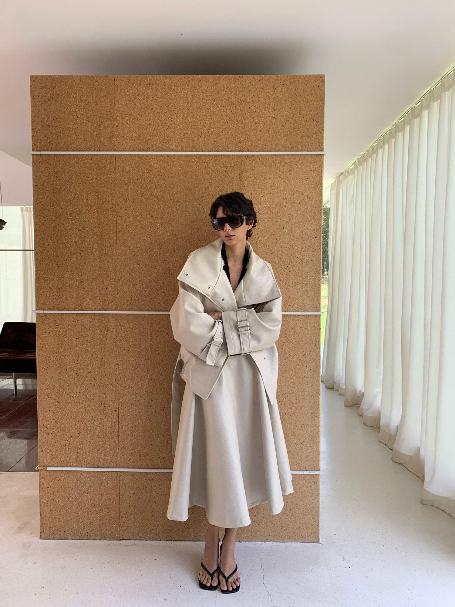 BUZHOU Chic Pu Low Waist A Line Cleanfit Beige City Commuting Ladies Maxi Skirts