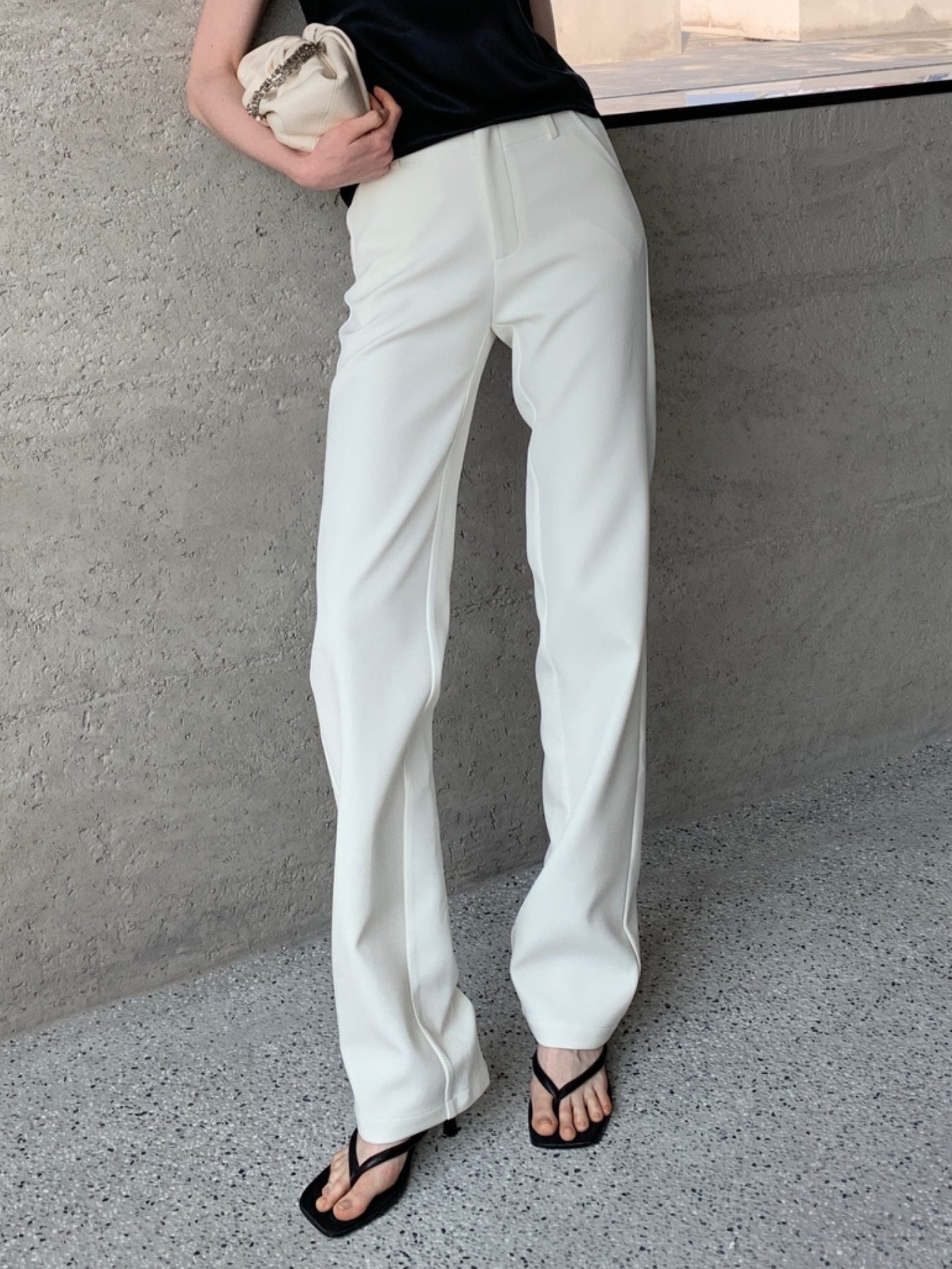 BUZHOU_Comfort_Stretch_Low_Rise_Casual_Straight_Fit_Women_Black_White_Straight_Pants_MISSTT