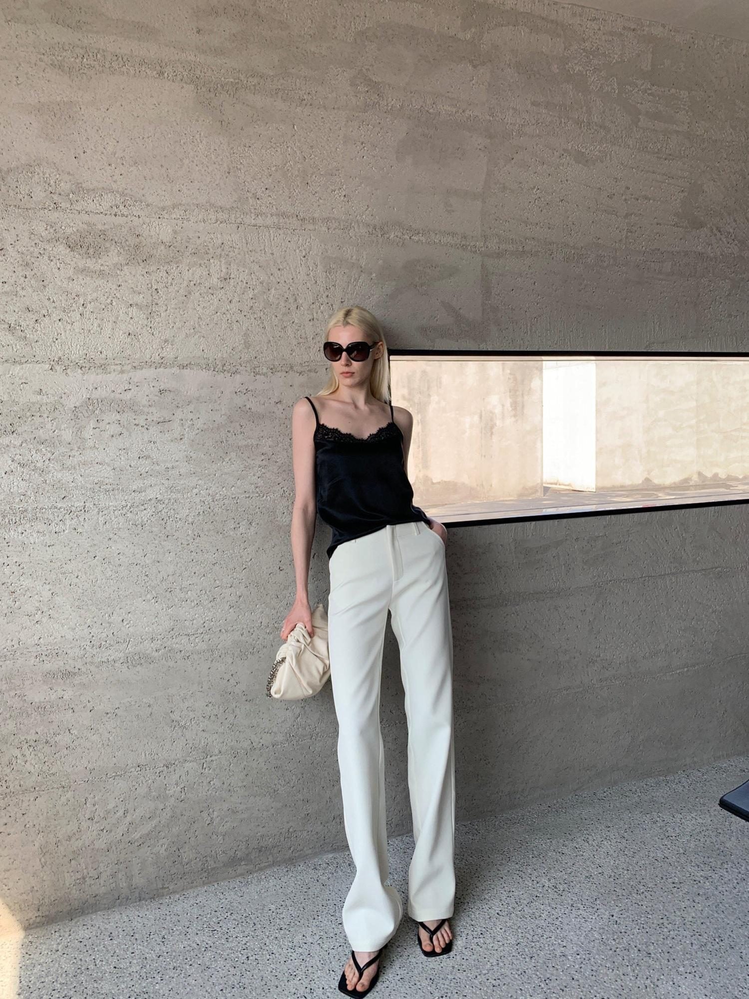 BUZHOU Comfort Stretch Low Rise Casual Straight Fit Women Black White Straight Pants