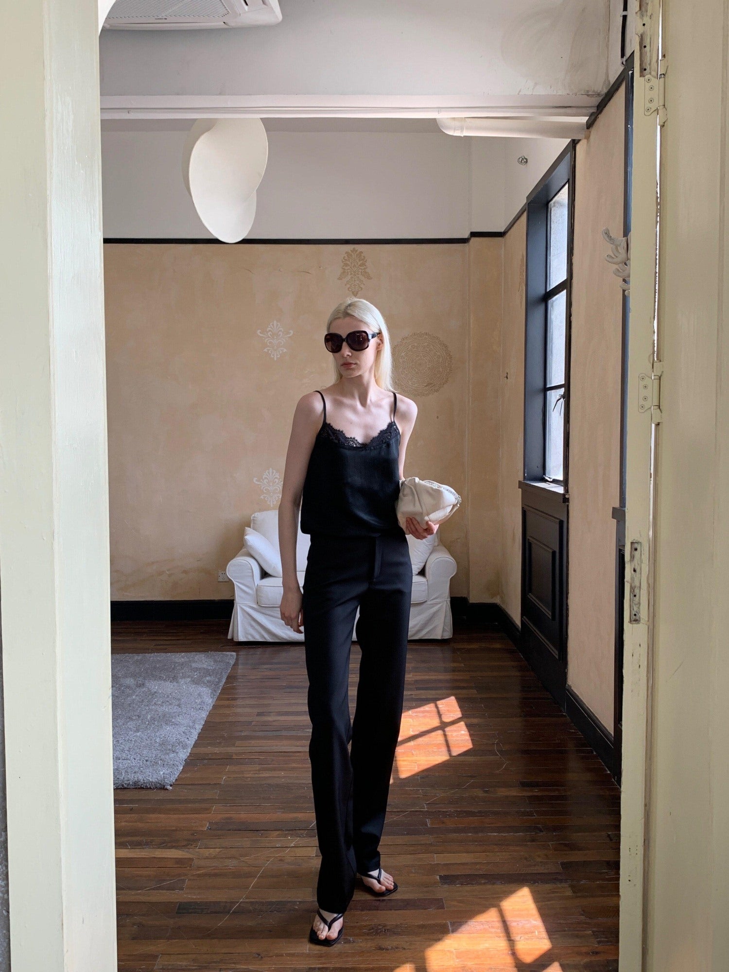 BUZHOU Comfort Stretch Low Rise Casual Straight Fit Women Black White Straight Pants