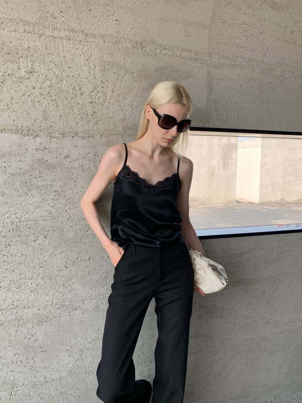 BUZHOU Comfort Stretch Low Rise Casual Straight Fit Women Black White Straight Pants