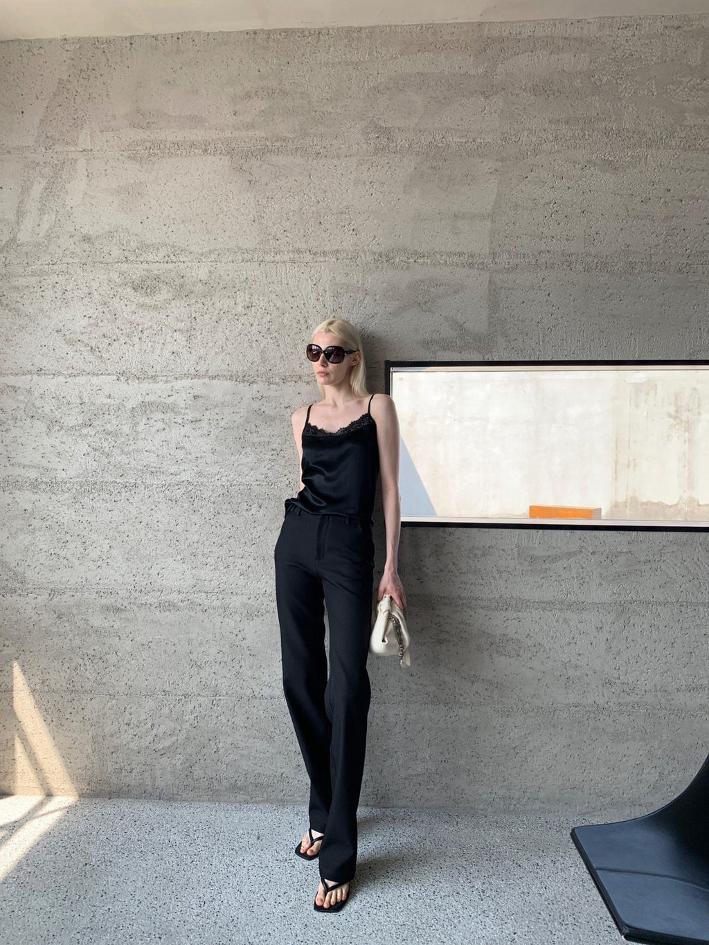 BUZHOU Comfort Stretch Low Rise Casual Straight Fit Women Black White Straight Pants