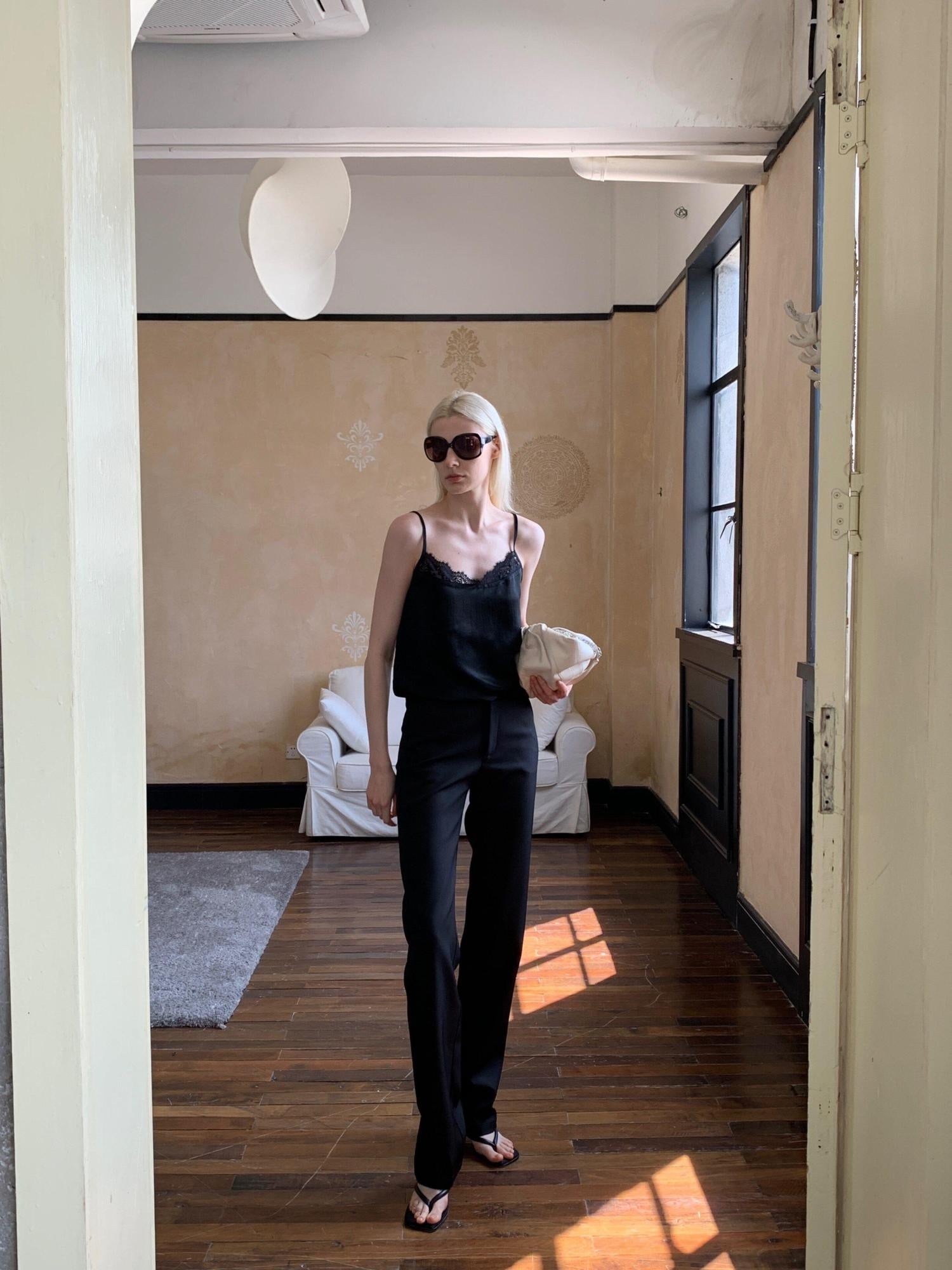 BUZHOU Comfort Stretch Low Rise Casual Straight Fit Women Black White Straight Pants