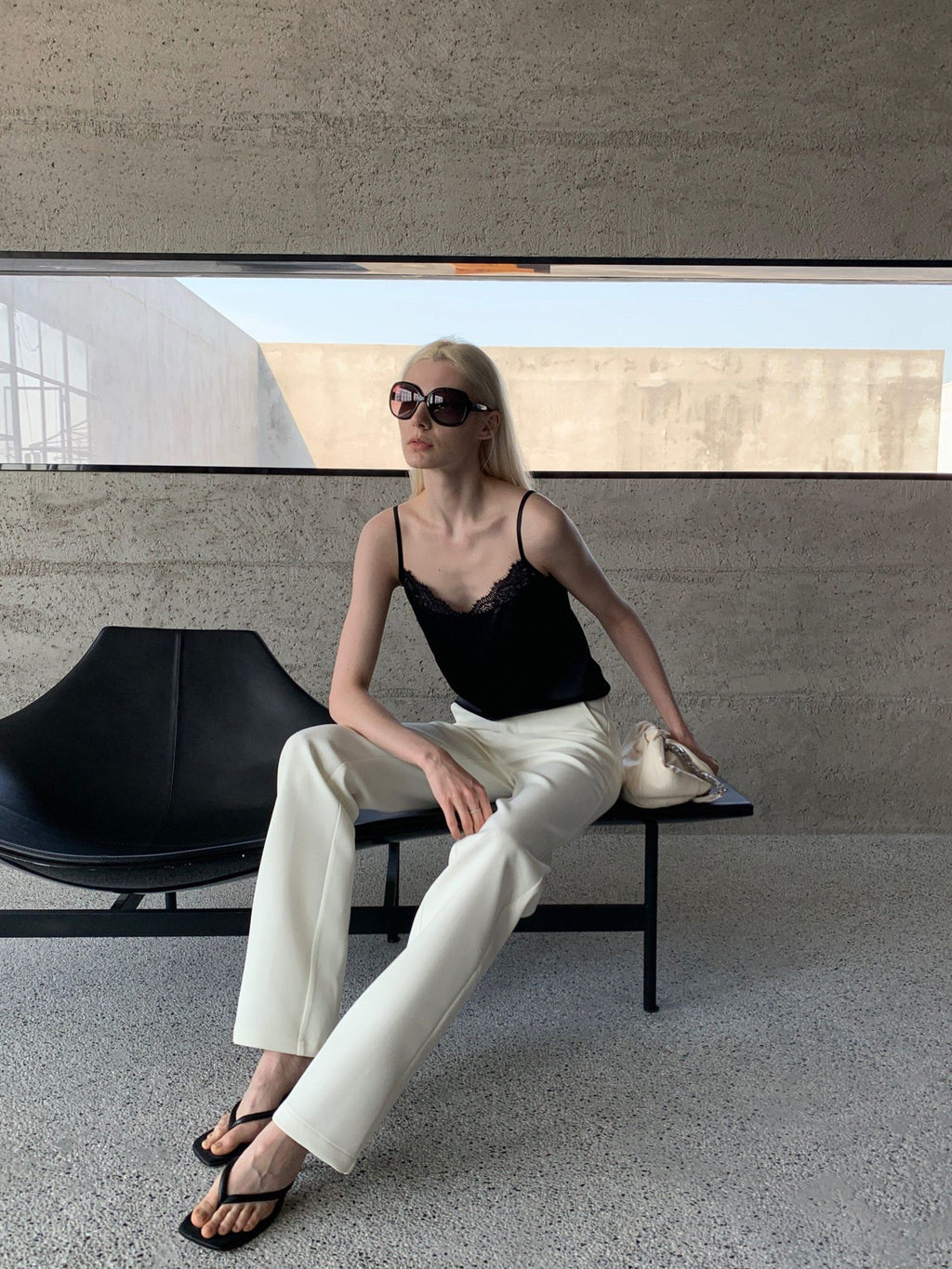 BUZHOU Comfort Stretch Low Rise Casual Straight Fit Women Black White Straight Pants
