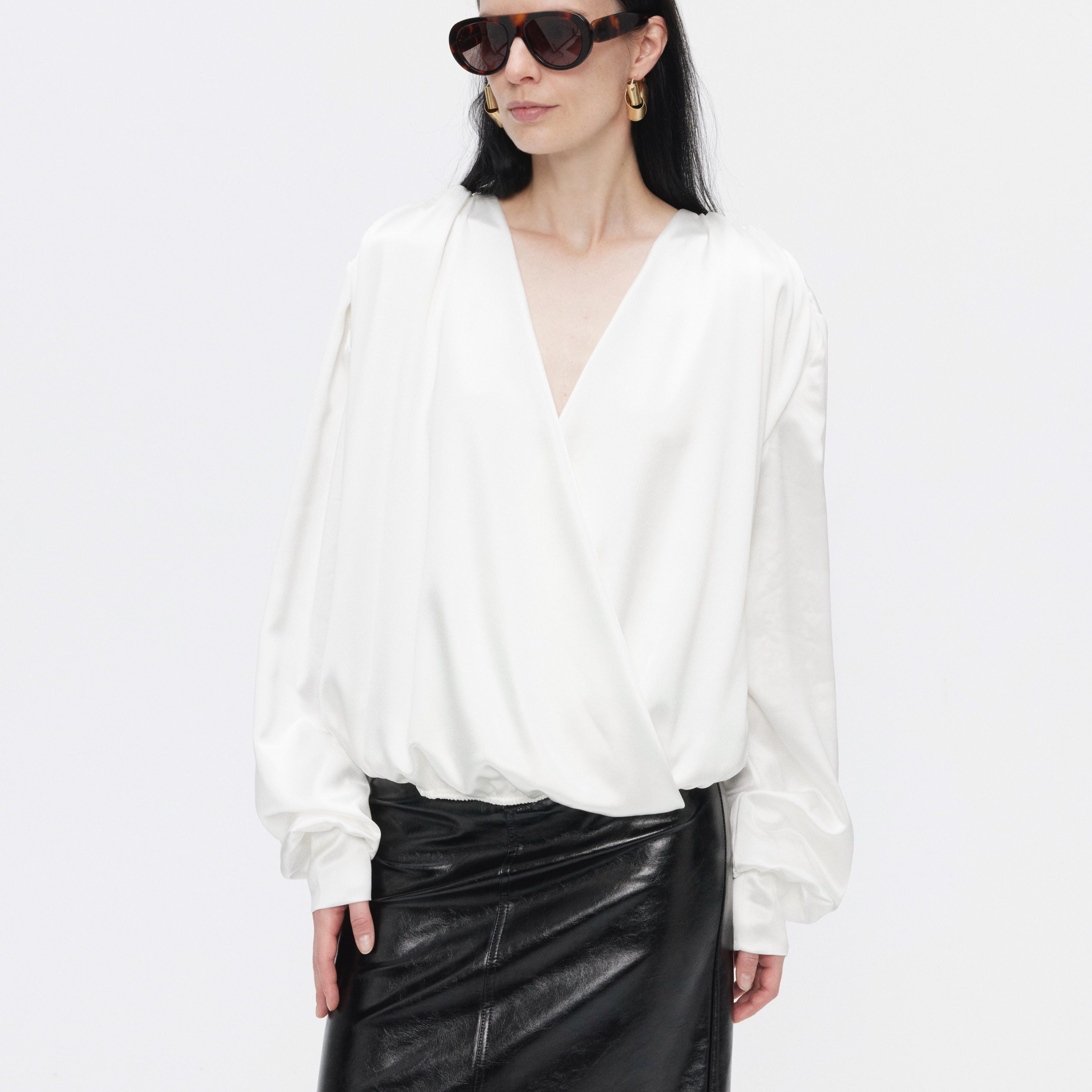 BUZHOU_Cooling_Acetate_Minimalist_Loose_V-neck_Elastic_Cuff_Women_Long_Sleeve_Blouses_MISSTT