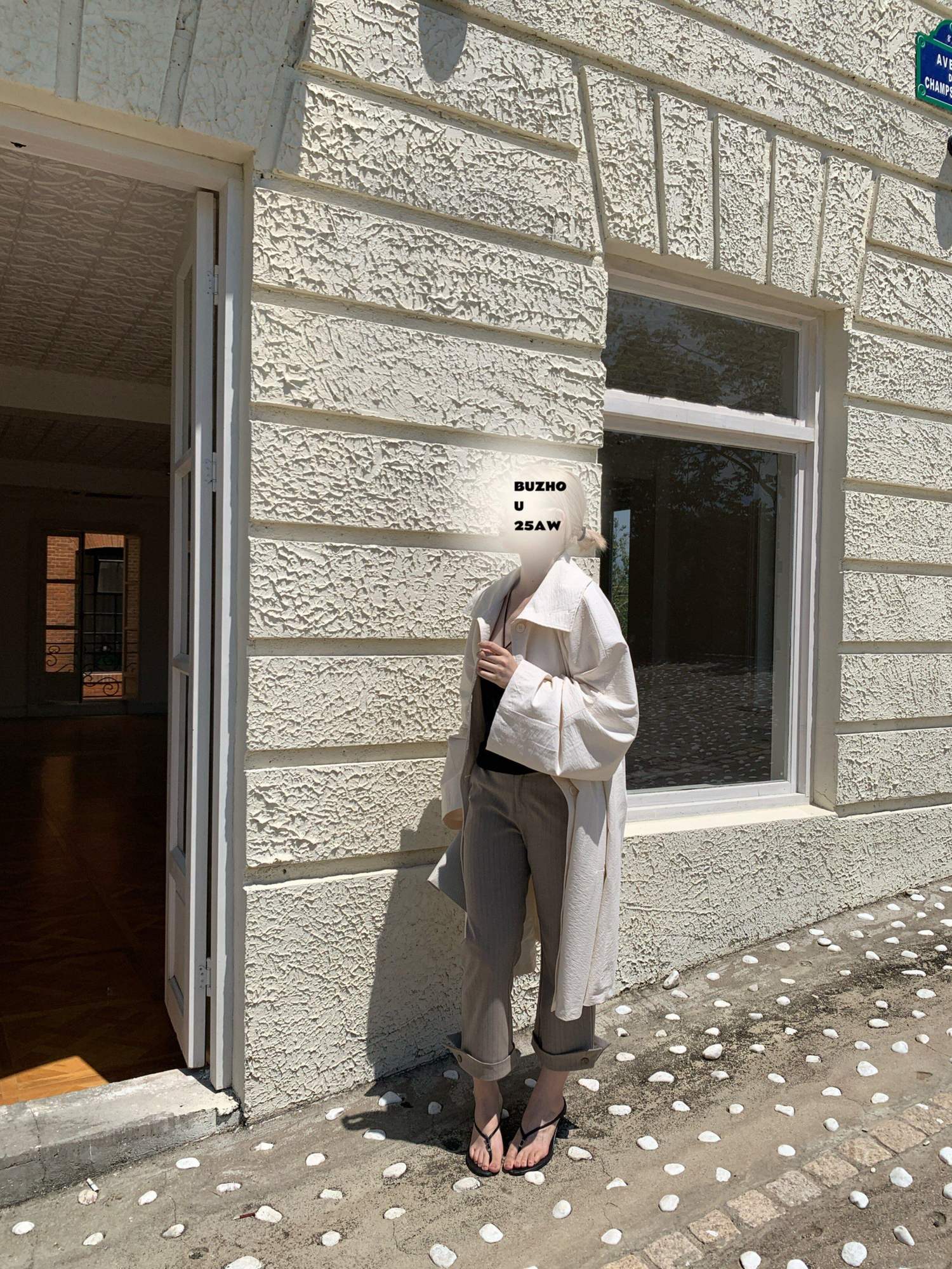 BUZHOU Cotton Blend Commuter Loose Fit A Line Midi Single Breasted Beige Trench Coats
