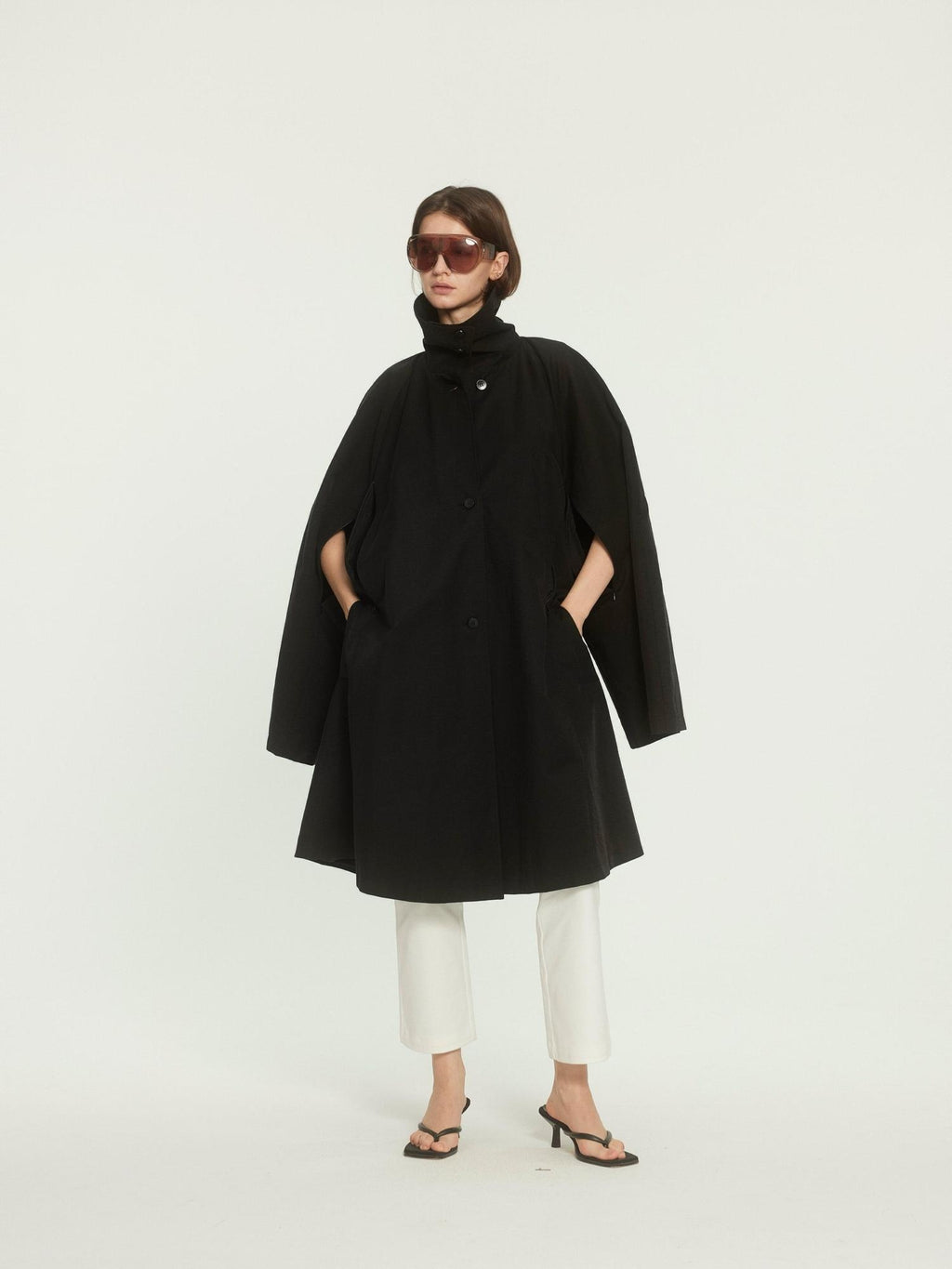 BUZHOU Cotton Blend High Collar Midlength Straight Fit Commuter Black Trench Coats