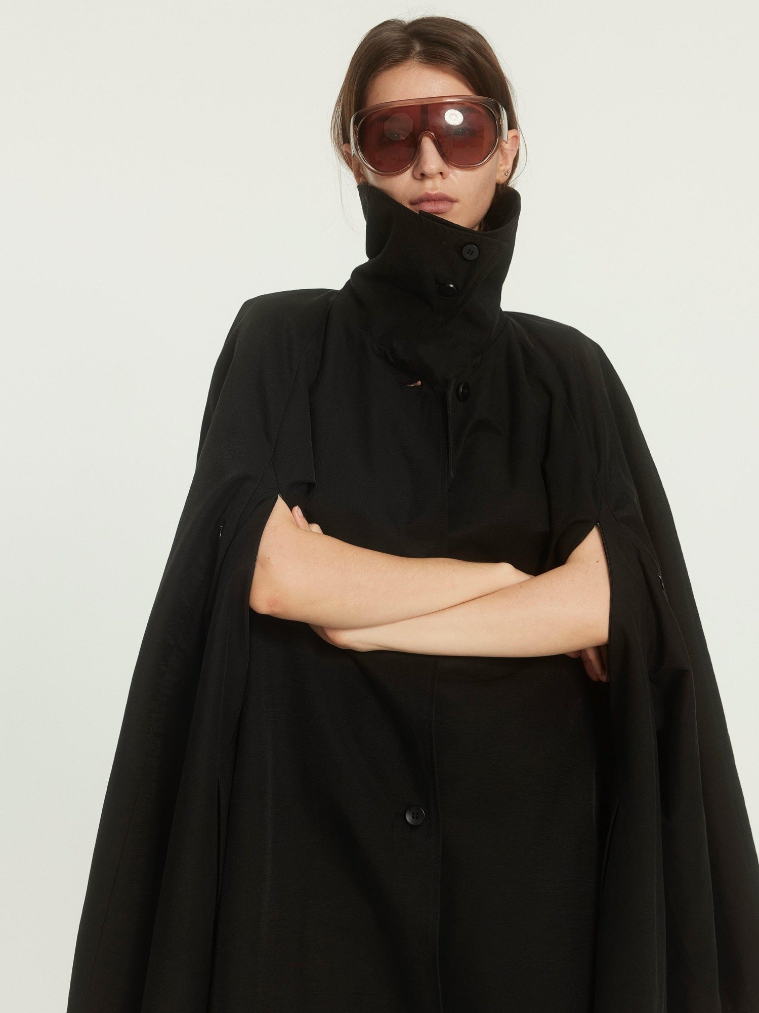 BUZHOU Cotton Blend High Collar Midlength Straight Fit Commuter Black Trench Coats