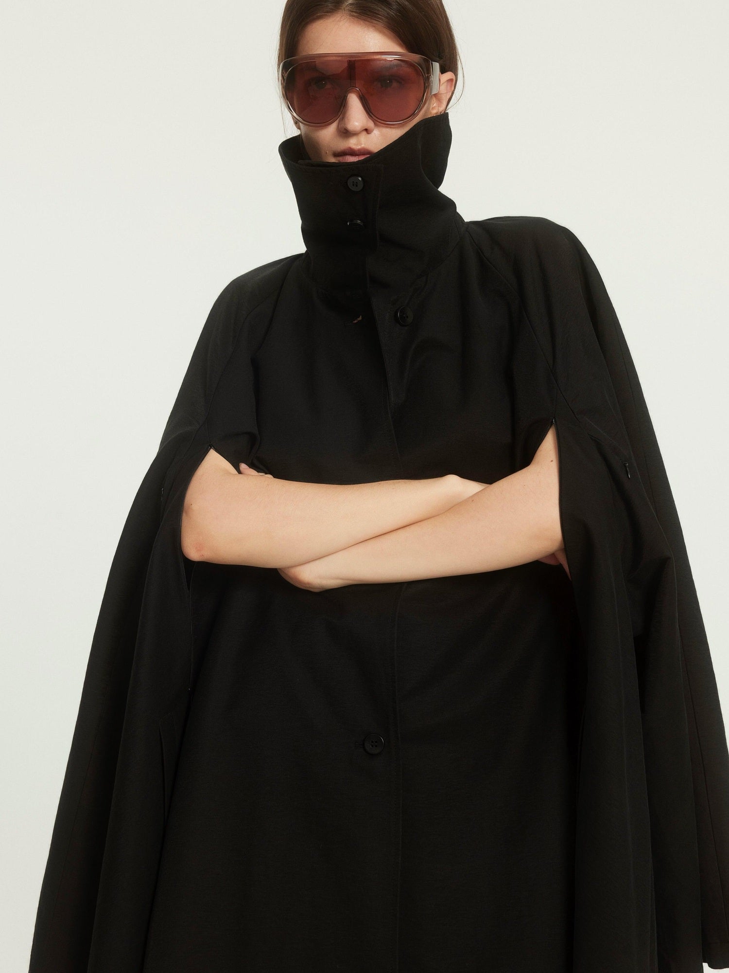 BUZHOU Cotton Blend High Collar Midlength Straight Fit Commuter Black Trench Coats