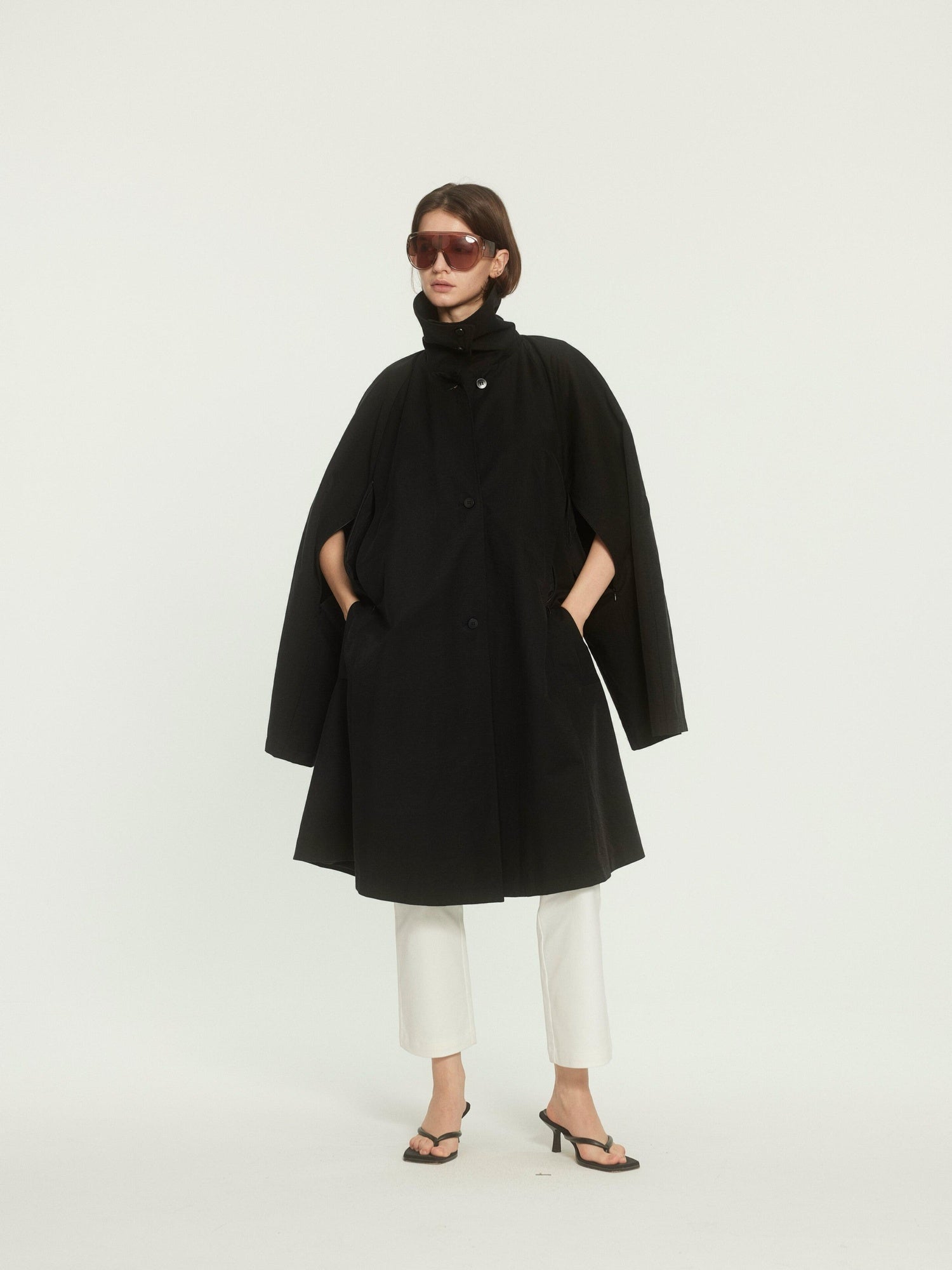 BUZHOU Cotton Blend High Collar Midlength Straight Fit Commuter Black Trench Coats