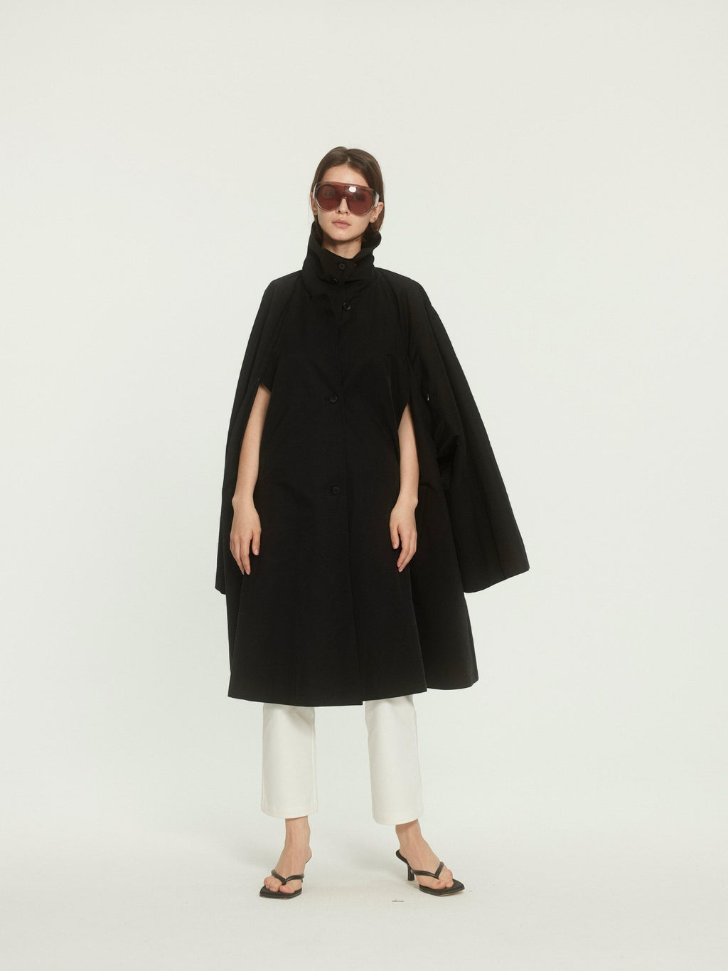 BUZHOU Cotton Blend High Collar Midlength Straight Fit Commuter Black Trench Coats