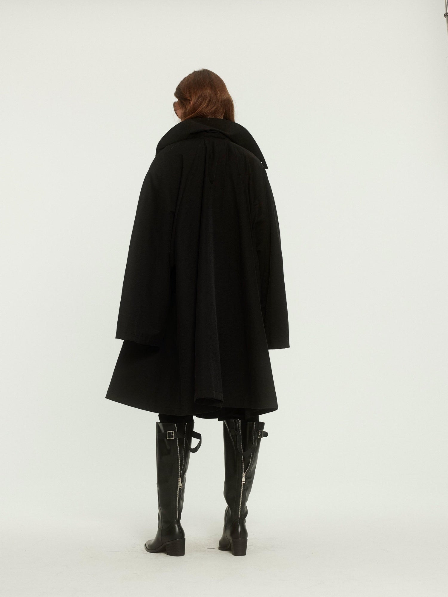 BUZHOU Cotton Blend High Collar Midlength Straight Fit Commuter Black Trench Coats