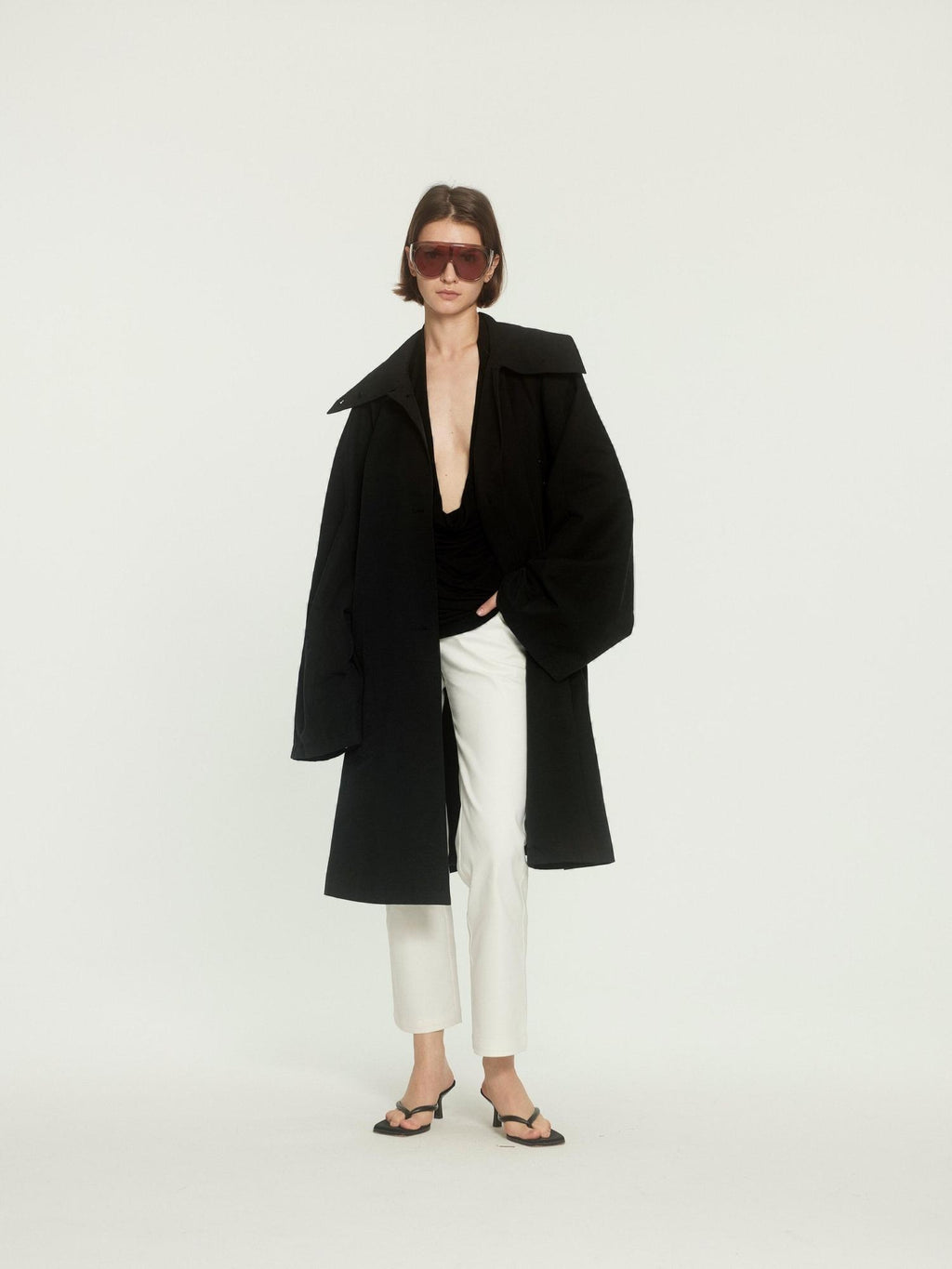 BUZHOU Cotton Blend High Collar Midlength Straight Fit Commuter Black Trench Coats