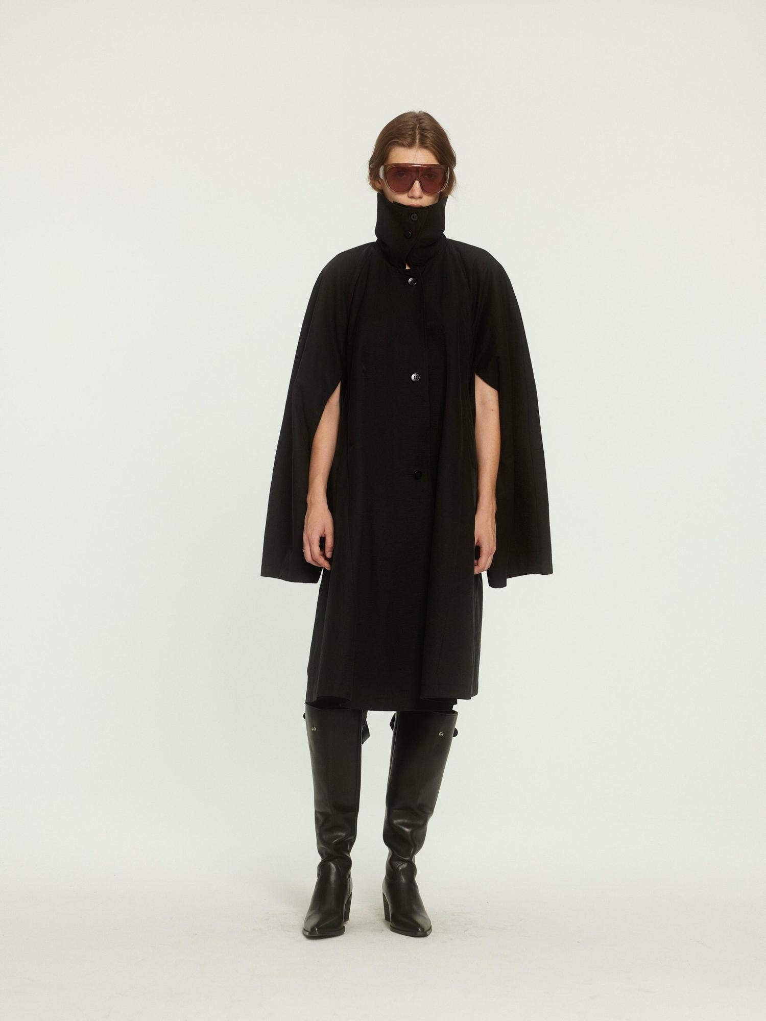 BUZHOU Cotton Blend High Collar Midlength Straight Fit Commuter Black Trench Coats