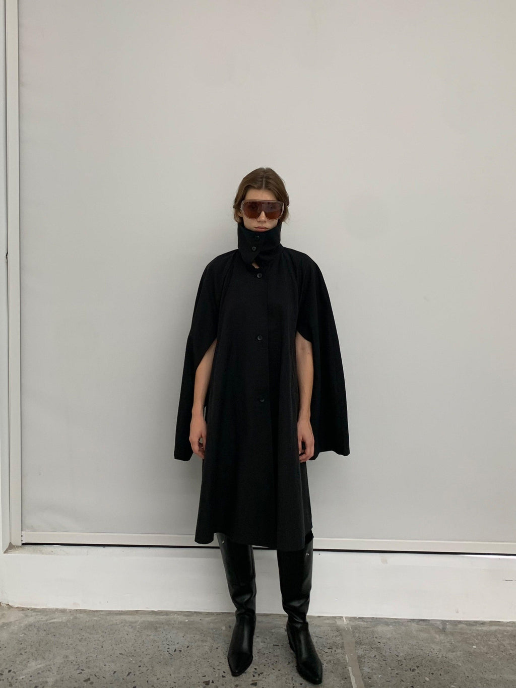 BUZHOU Cotton Blend High Collar Midlength Straight Fit Commuter Black Trench Coats