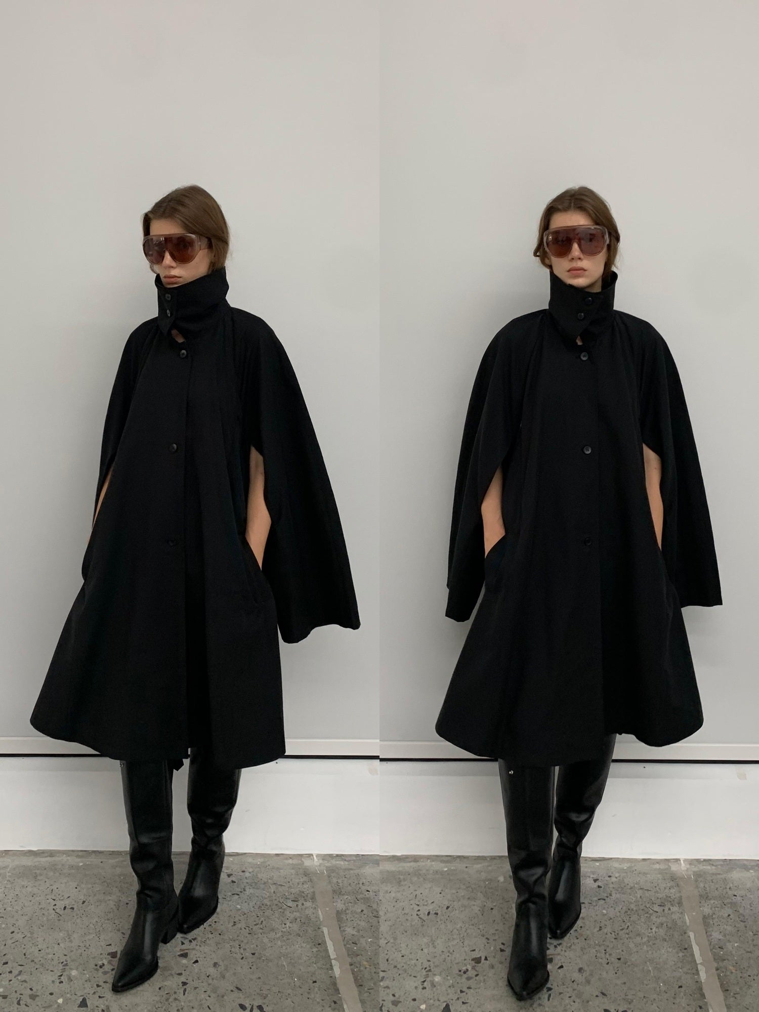 BUZHOU Cotton Blend High Collar Midlength Straight Fit Commuter Black Trench Coats