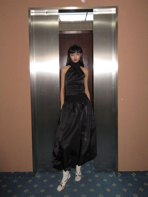 BUZHOU Cotton Knit French High Waist Strapless A Line Tulip Top & Skirt Sets