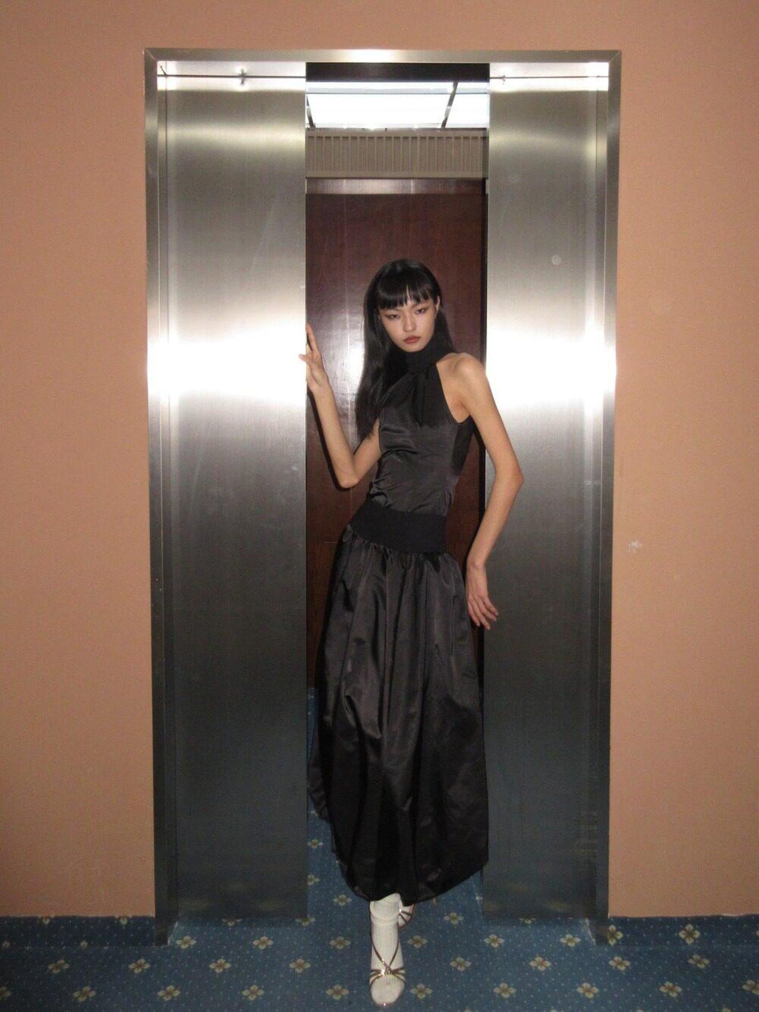 BUZHOU Cotton Knit French High Waist Strapless A Line Tulip Top & Skirt Sets